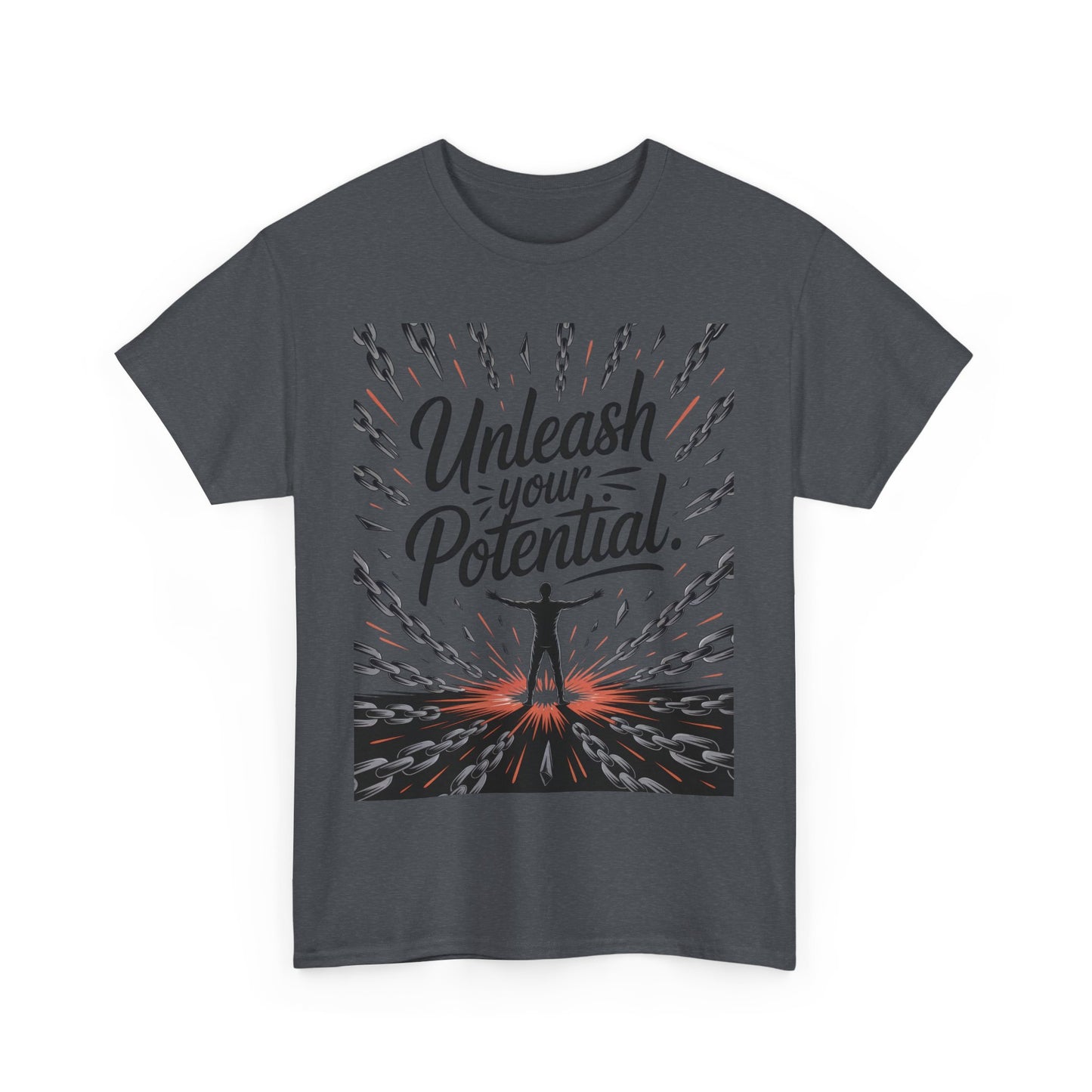 Inspiring Men's Heavy Cotton Tee, "Unleash Your Potential" Motivation Shirt, Gift for Graduates, Personal Growth Apparel, Casual Wear