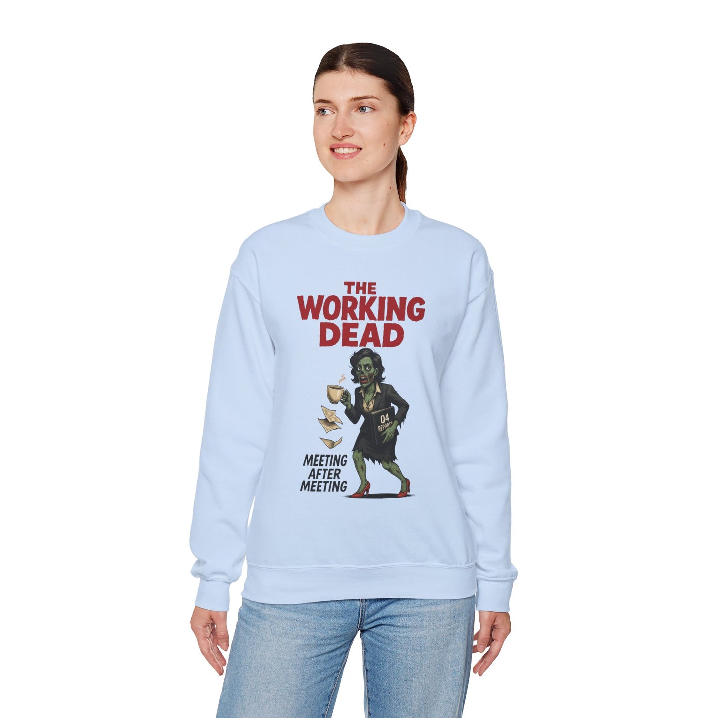 The Working Dead Women's Funny Zombie Sweatshirt, Office Humor Crewneck, Halloween Work Top