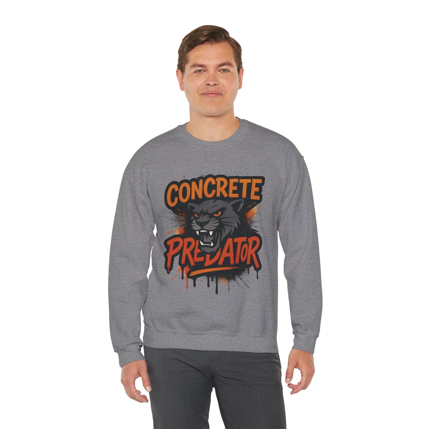 Men's Heavy Blend™ Crewneck Sweatshirt, Concrete Predator Mens Panther Crewneck Sweatshirt