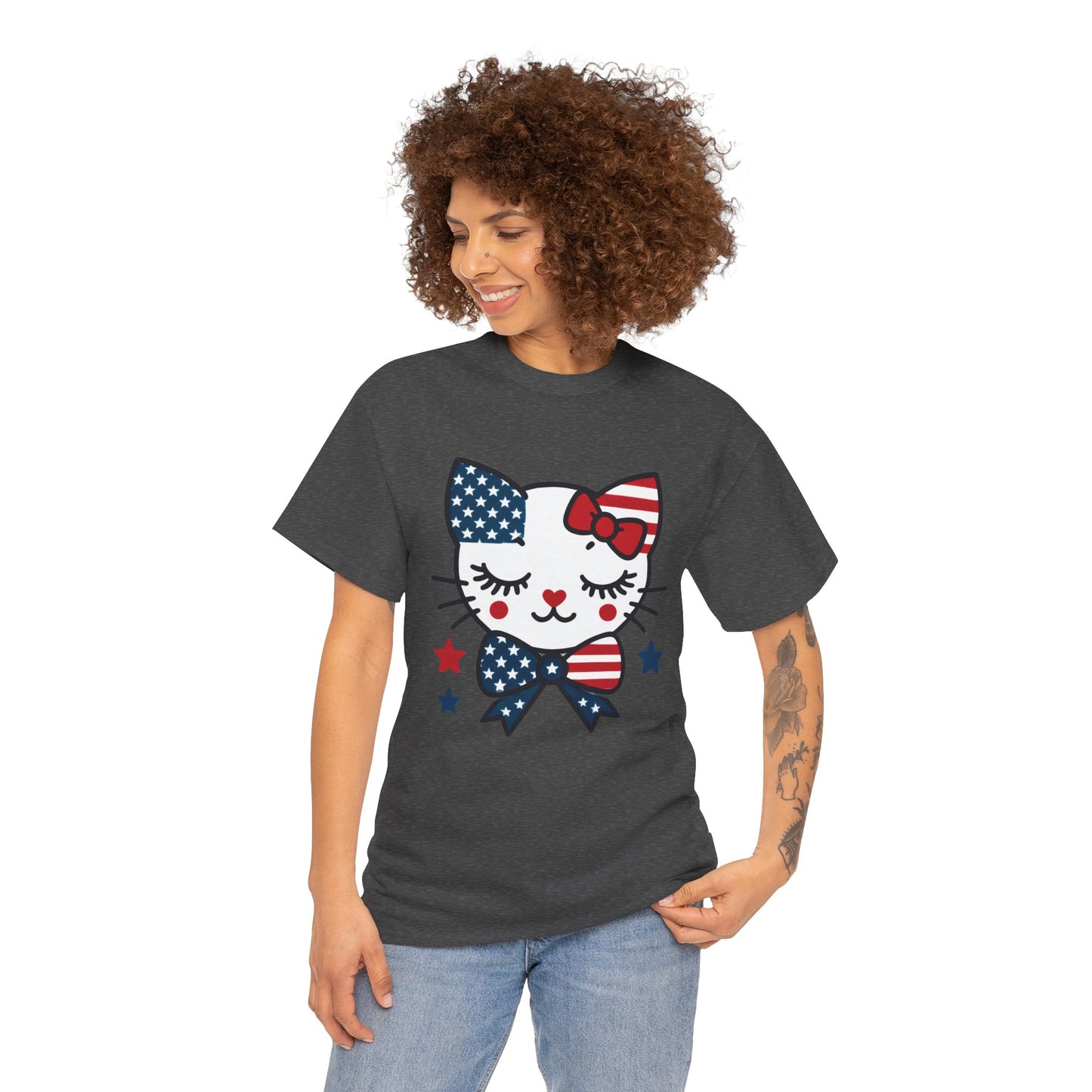 Patriotic Cat Women's Tee, Cute Cat Shirt, Women's T-Shirt, July 4th Outfit, Independence Day Gift, Animal Lover Apparel