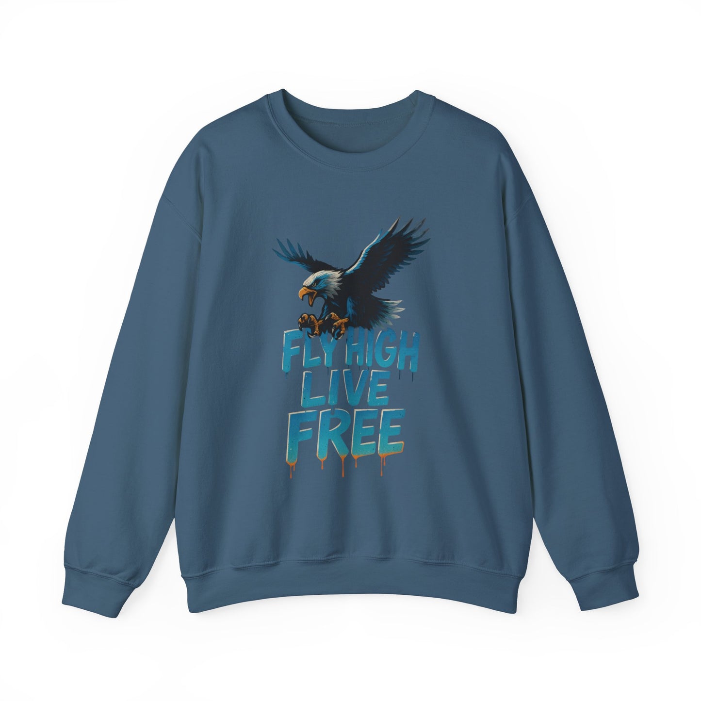 Mens Heavy Blend™ Crewneck Sweatshirt, Fly High Live Free Mens Eagle Graphic Sweatshirt