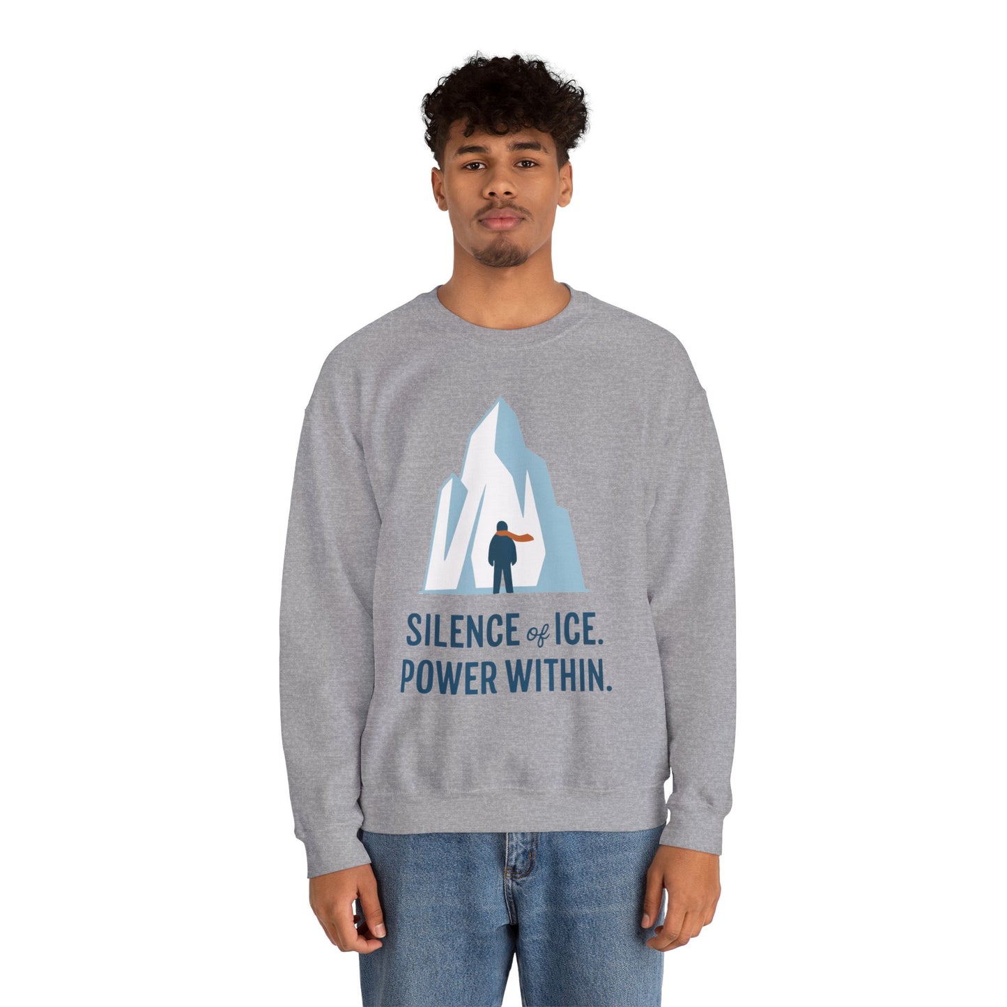 Men's Heavy Blend™ Crewneck Sweatshirt, Silence of Ice Power Within Sweatshirt, Nordic Iceberg Minimalist Pullover