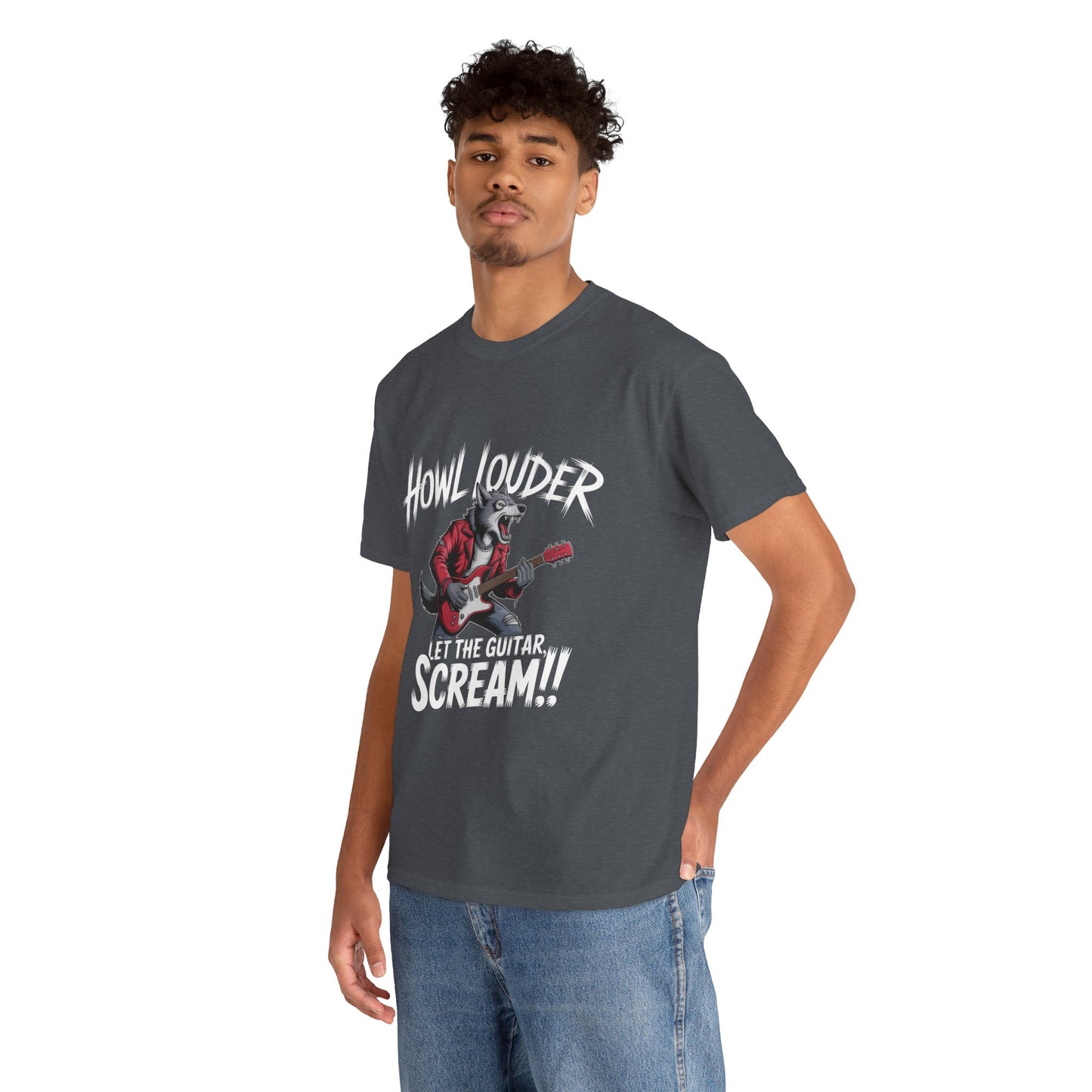 Rockin' Wolf Unisex Tee, Perfect for Music Lovers, Music Lover Graphic T-Shirt, Cool Guitarist Wolf Design, Rock Wolf Electric Guitar Tee