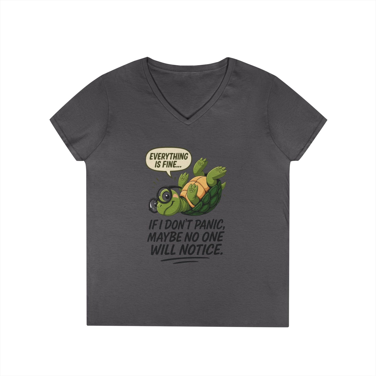 Cute & Comfy Turtle V-Neck T-Shirt, Everything is fine.. design, Gift for Animal Lovers, Casual Wear, Fun Quotes, Positive message tee