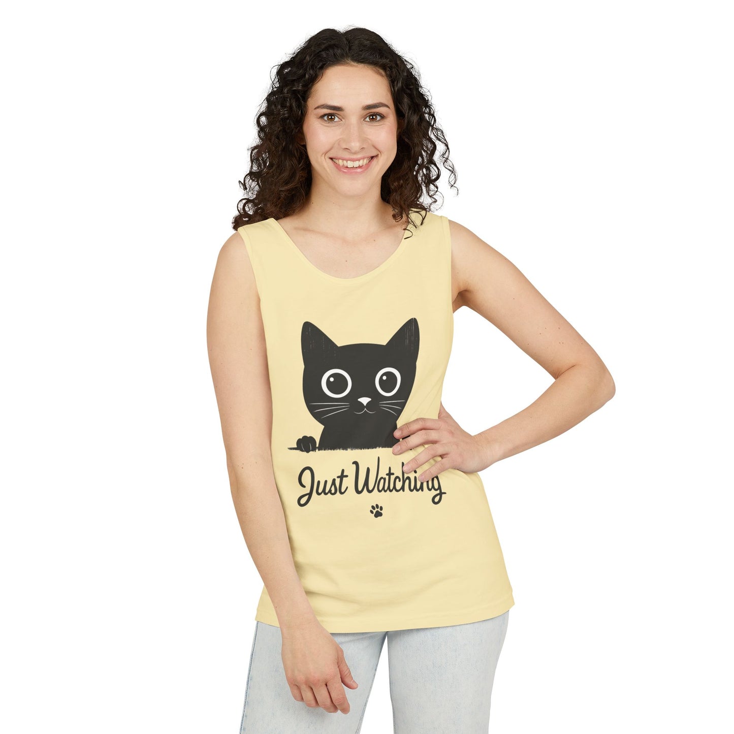 Just Watching Cat Womens Tank Top - Cute Black Kitty Sleeveless Shirt - Funny Summer Cat Lover Gift, Summer Beach Wear, Pet Themed Apparel