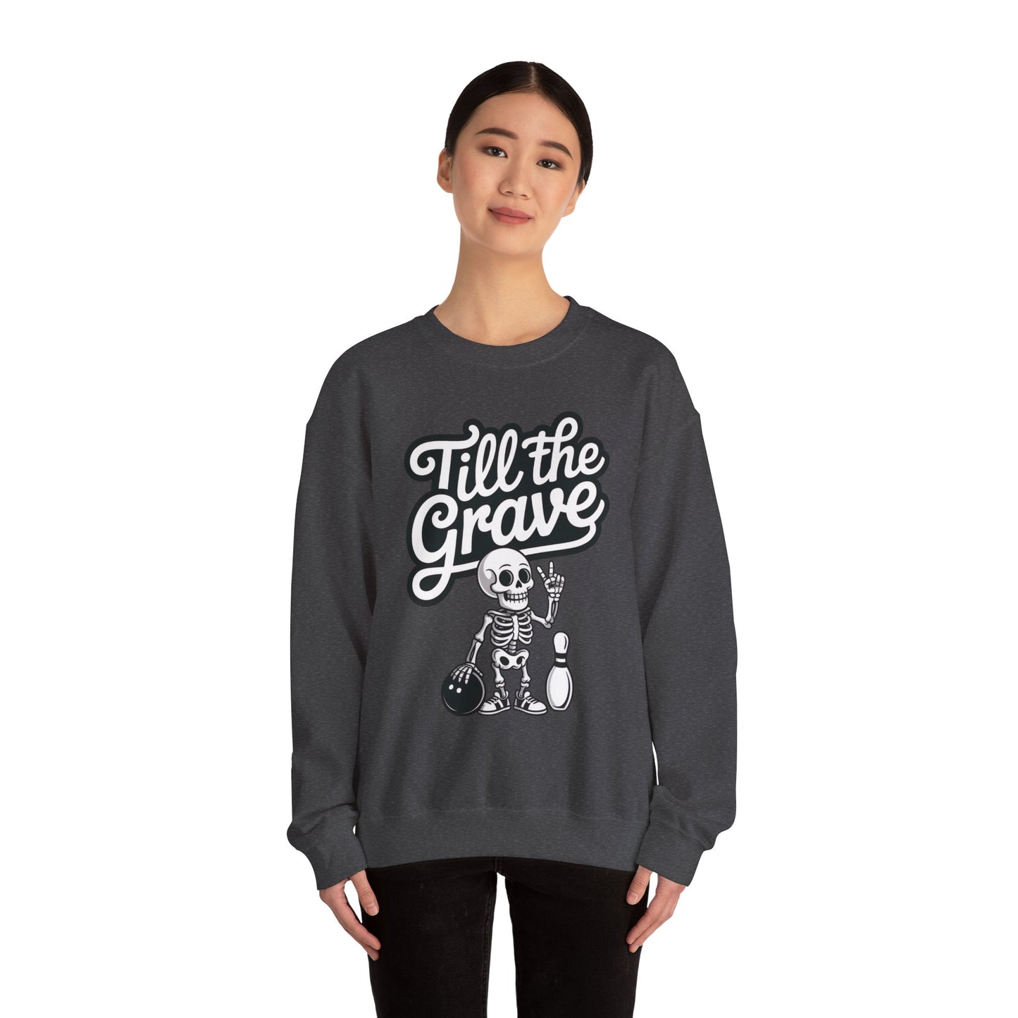 Funny Skeleton Bowling Sweatshirt, Womens Crewneck, Halloween Gift, Casual Wear, Till the Grave Sweatshirt, Bowling Lover Apparel