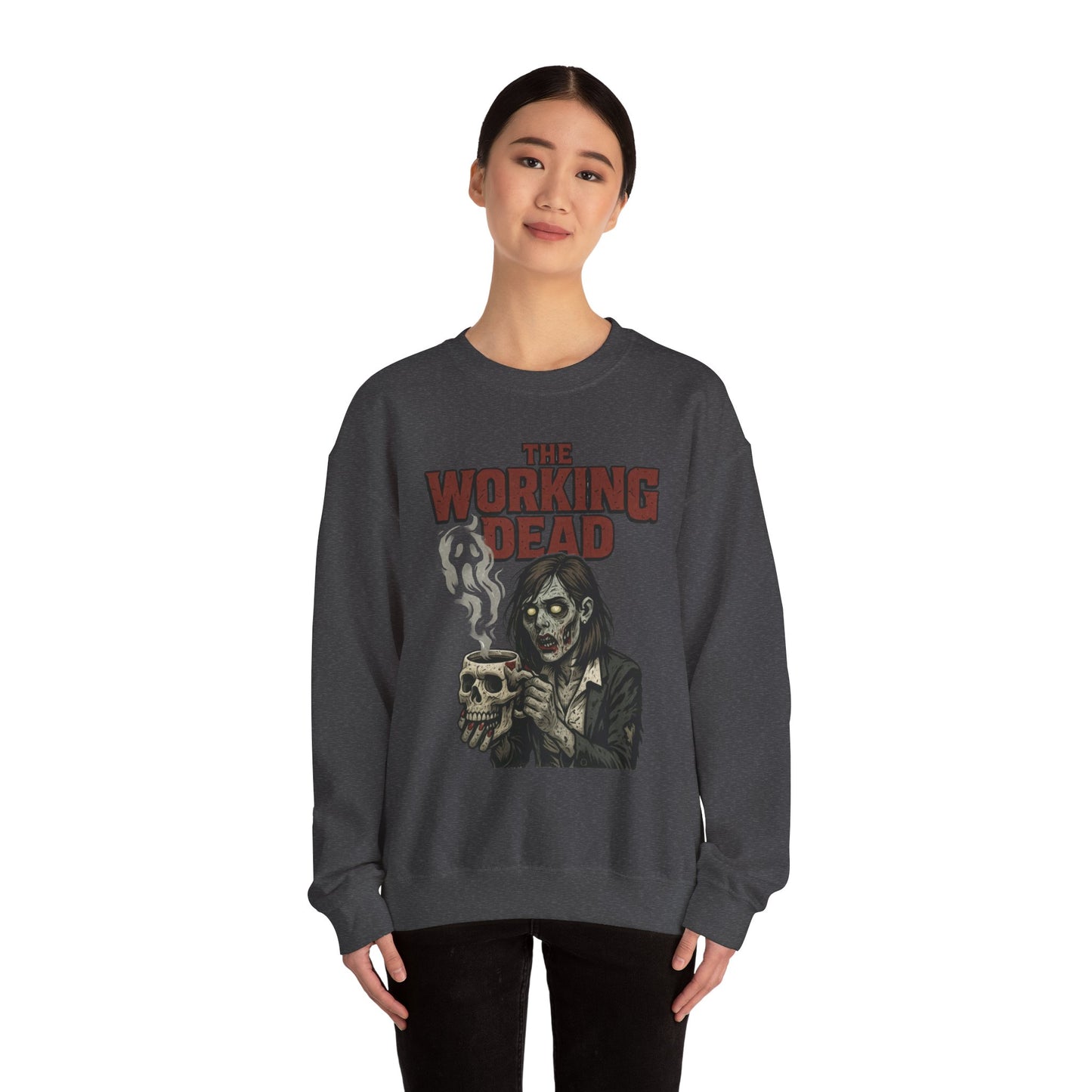 The Working Dead Women's Zombie Sweatshirt, Halloween Zombie Top, Work Humor Sweatshirt, Women's Heavy Blend™ Crewneck Sweatshirt