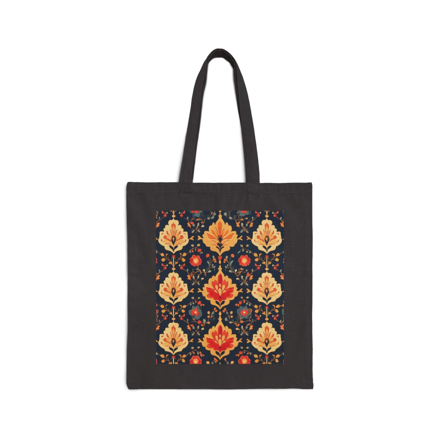 Chic Floral Cotton Canvas Tote Bag, Eco-Friendly Shopping Bag, Gift for Her, Reusable Grocery Tote, Traditional Turkish Carpet Pattern