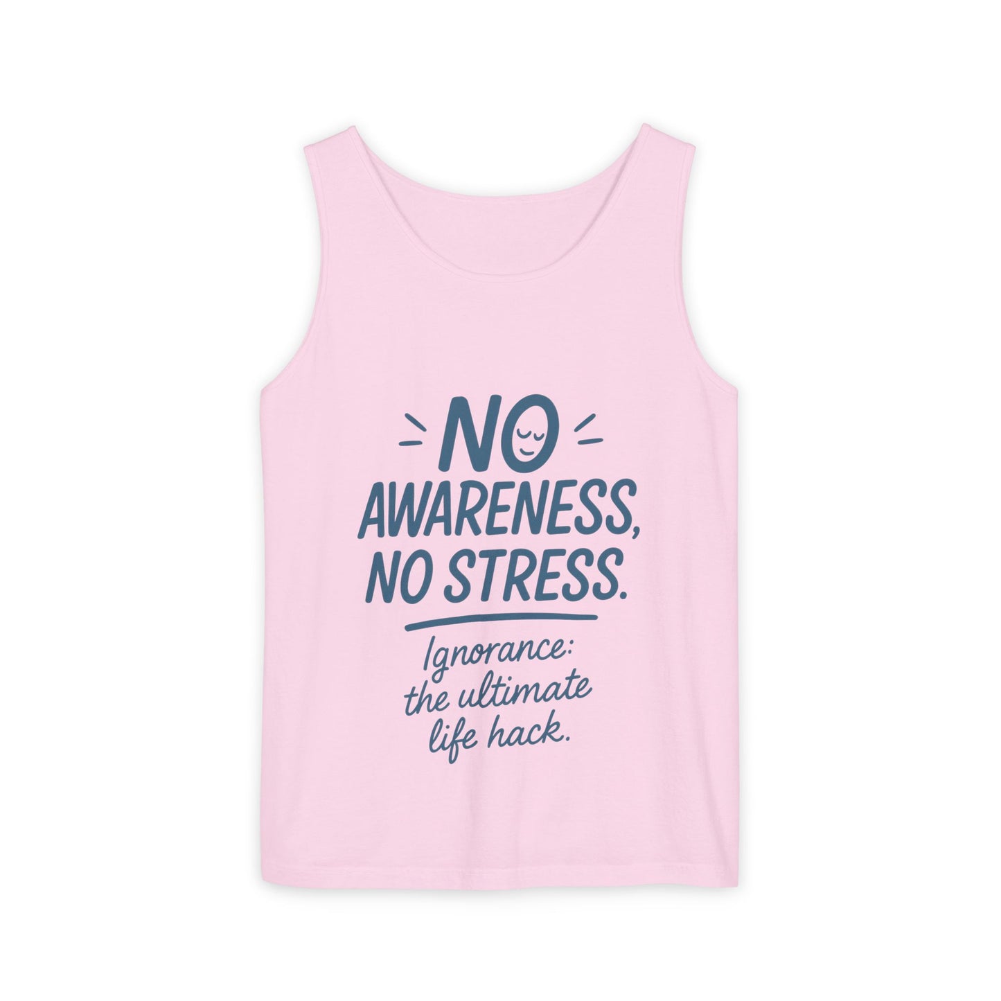 Womens No Awareness Racerback Tank Top, Funny No Stress Quote, Ignorance Life Hack, Workout Sleeveless Shirt, Motivational Shirt, Yoga