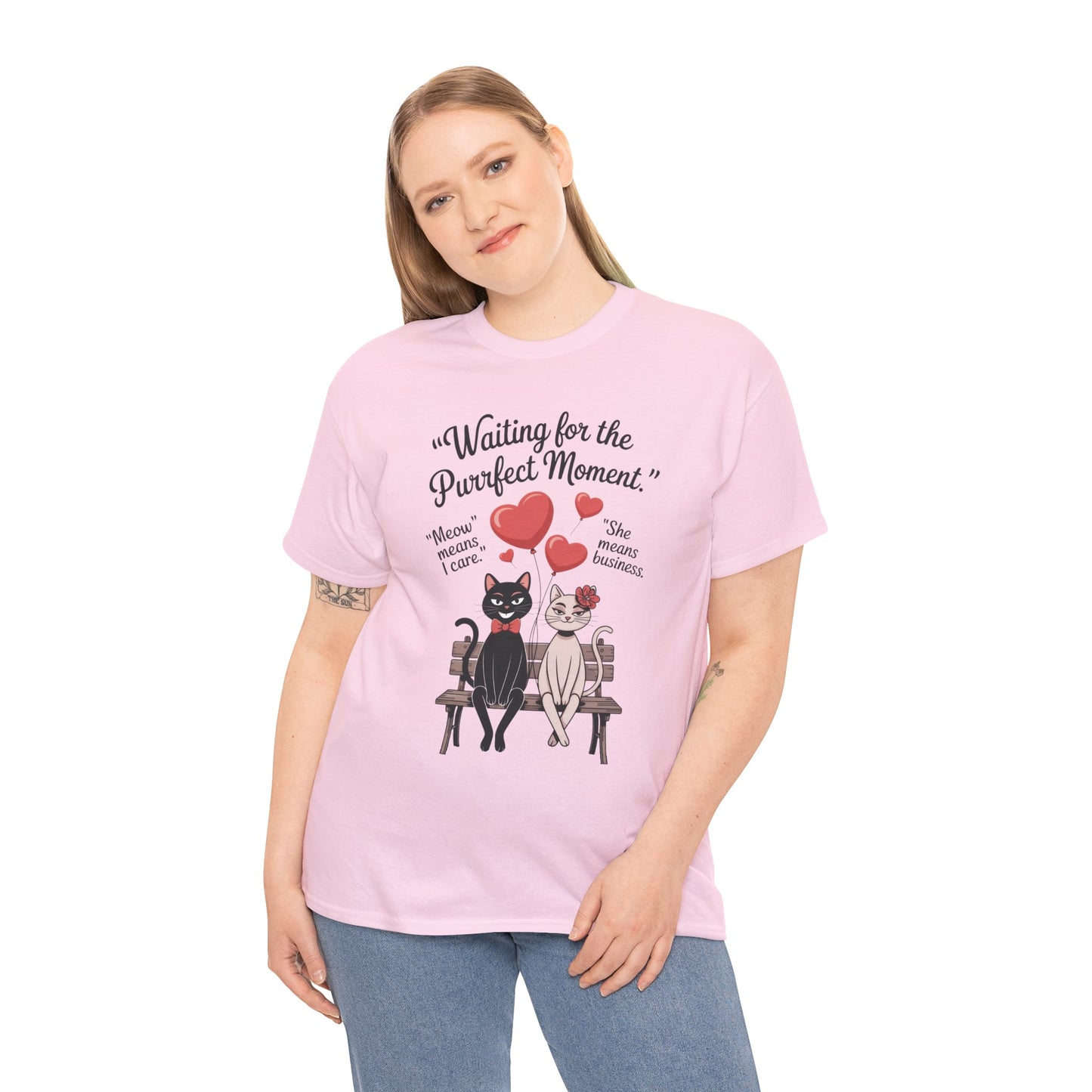Cute Cat Lovers Tee, Womens Heavy Cotton Tee for Pet Owners, Funny Cat Shirt, Gift for Cat Lovers, Casual T-Shirt, Animal Art Tee