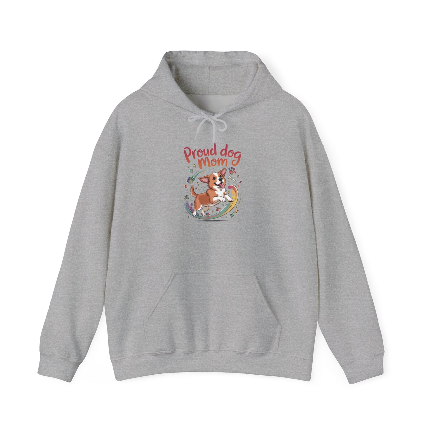 Proud Dog Mom Hoodie, Gift for Dog Owners, Dog Lover Apparel, Mother's Day Gift, Unisex Hooded Sweatshirt, Corgi Rainbow Print