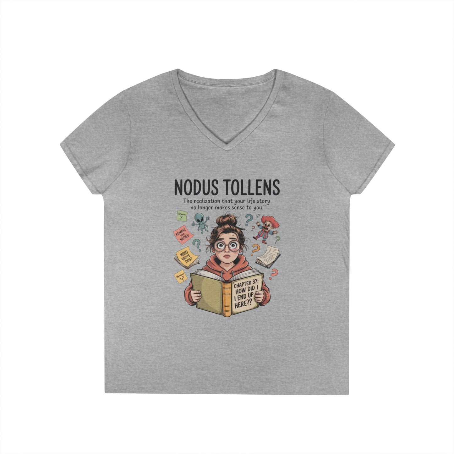 Nodus Tollens V-Neck T-Shirt, Women's Heavy Cotton Shirt, Latin Words, Moods & Modes, Self-Awareness, Quirky Humor Shirt