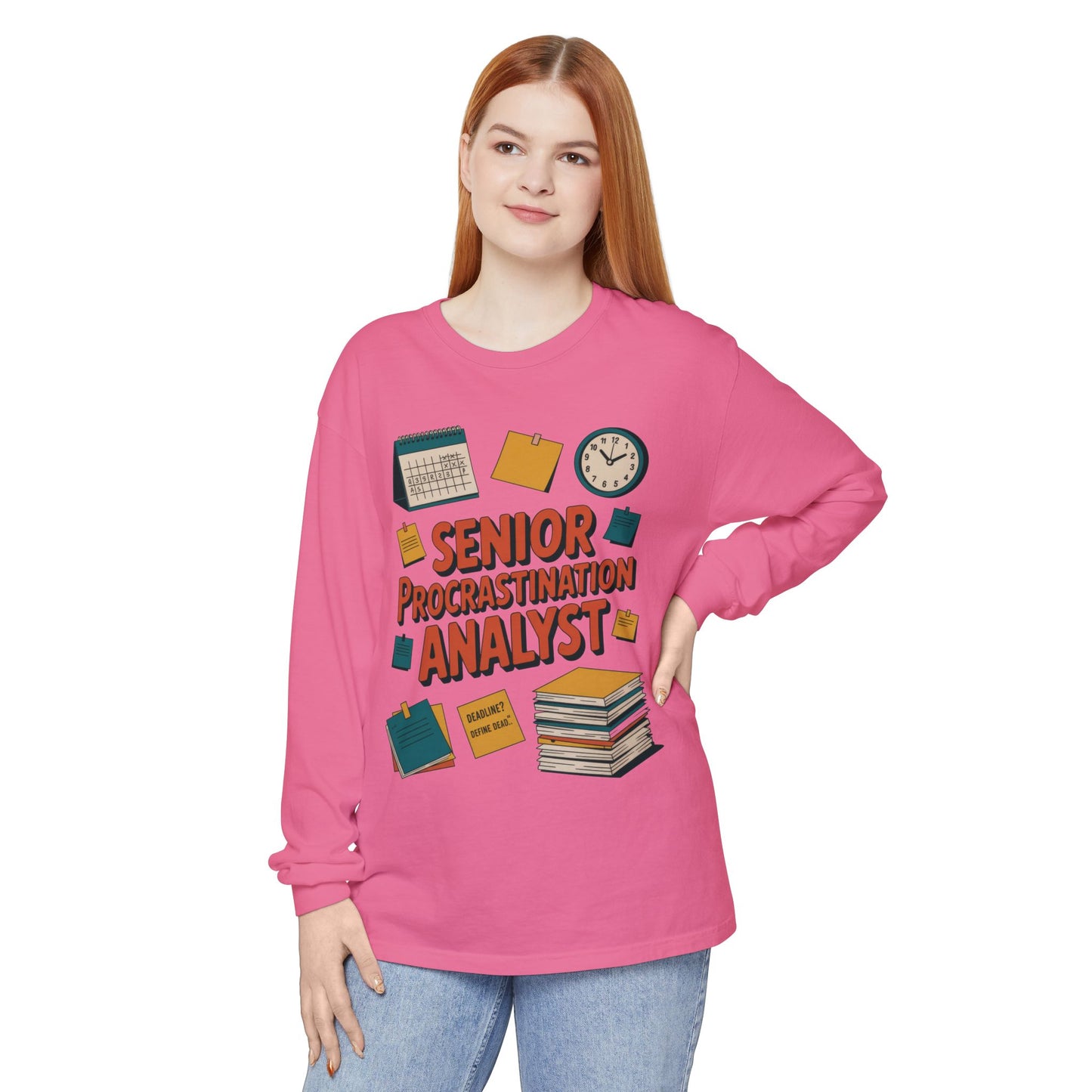 Senior Procrastination Analyst Long Sleeve Tee, Funny Work Shirt,Gift for Analysts, Office Humor, Meme Long Sleeve, Motivation Humor Apparel