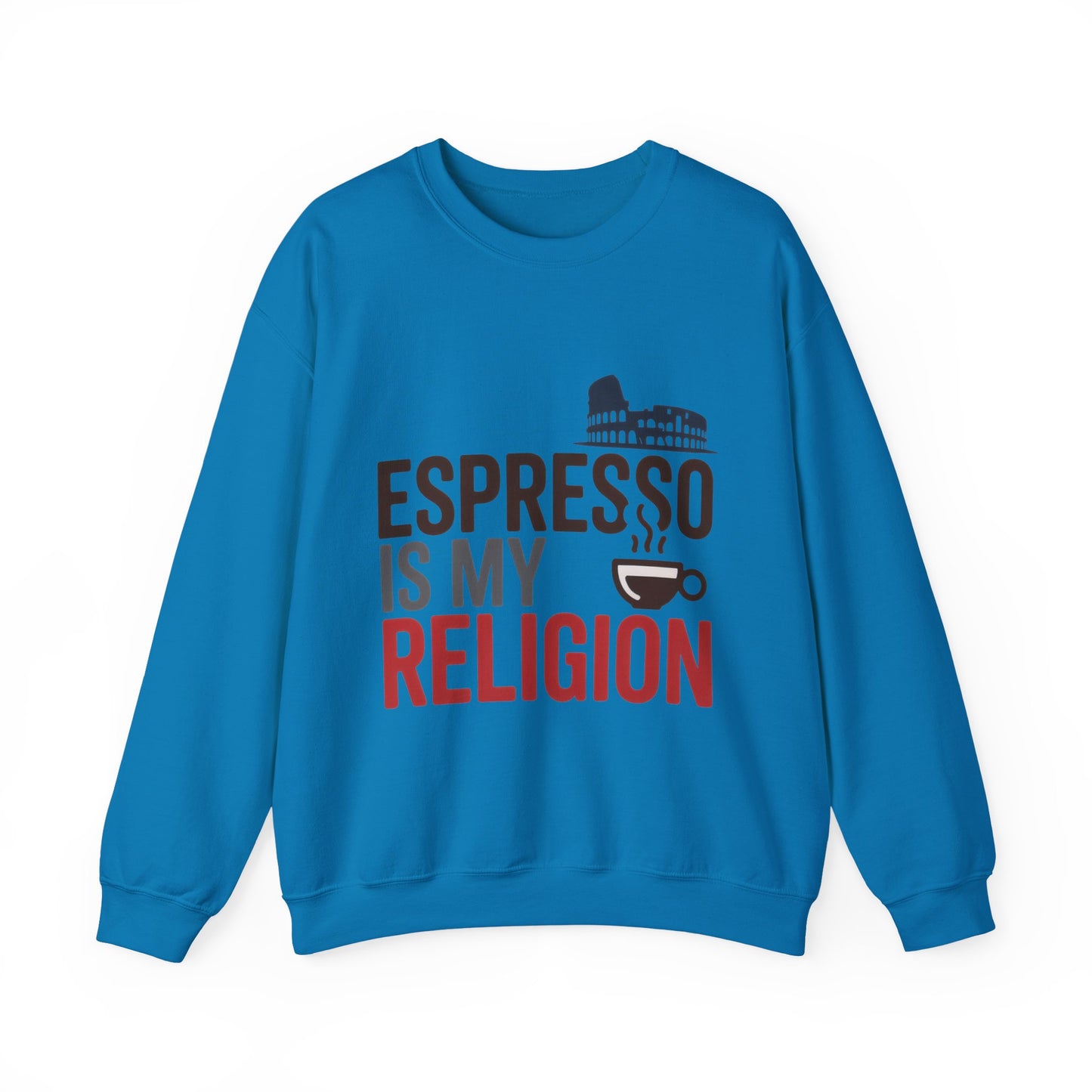 Mens Heavy Blend™ Crewneck Sweatshirt, Espresso Is My Religion Coffee Rome Mens Sweatshirt, Barista Gift, Coffee Lover Gift