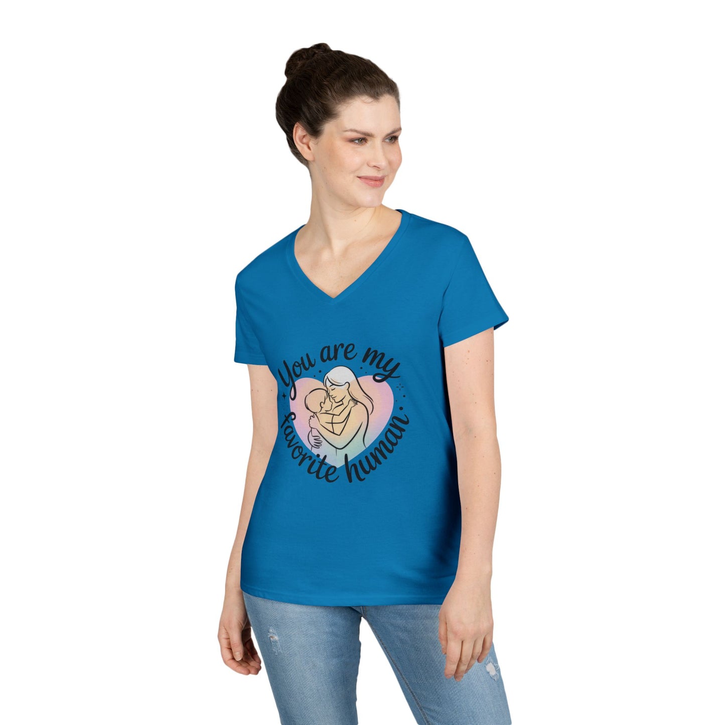 You Are My Favorite Human Mom Baby Tee, Mothers Day Gift, Pastel Heart Ladies V-Neck T-Shirt, Sentimental Mom Shirt