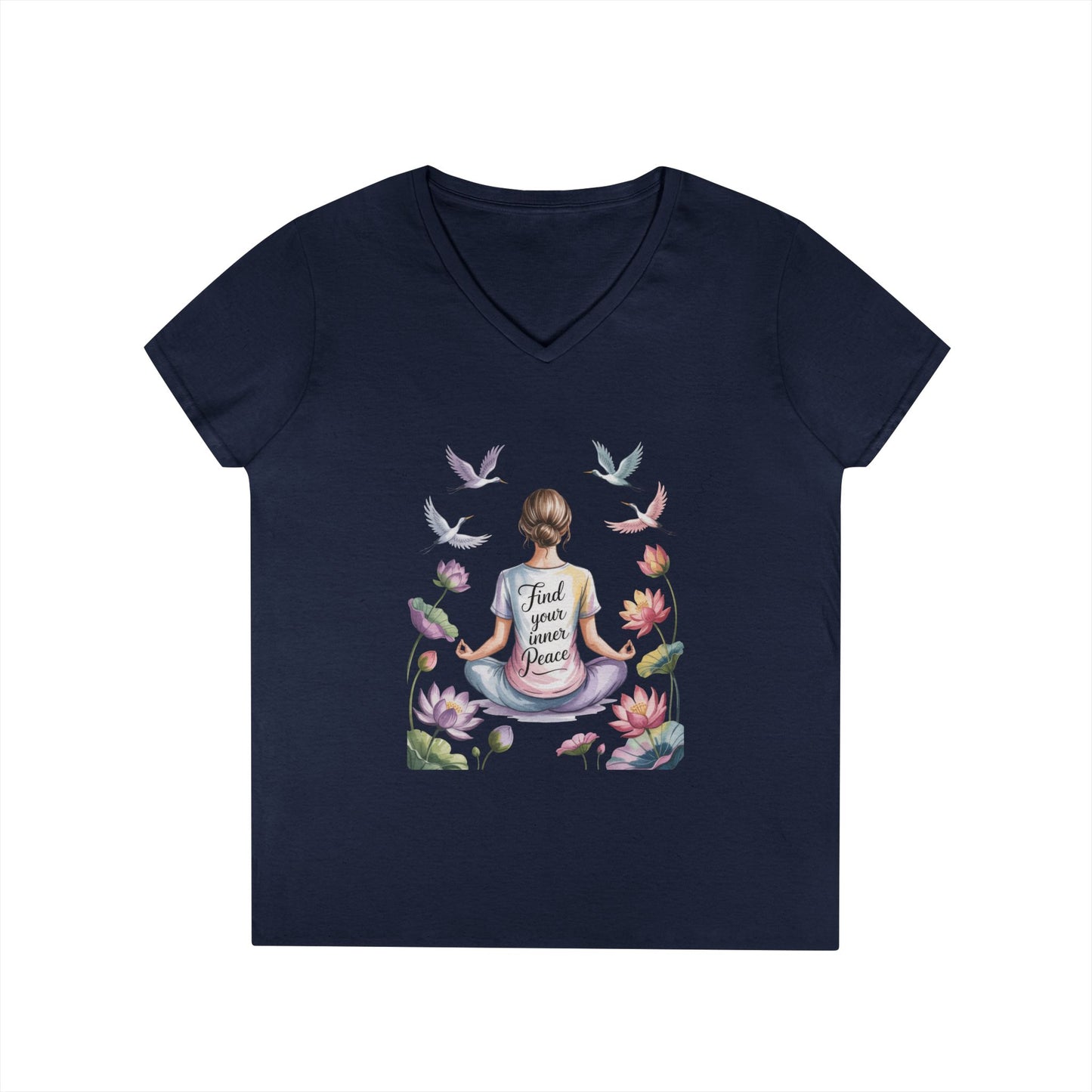 Mindful V-Neck T-Shirt, Inspirational Tee, Yoga Shirt, Self-Care Apparel, Gift for Her, Casual Wear, Find Your Inner Peace