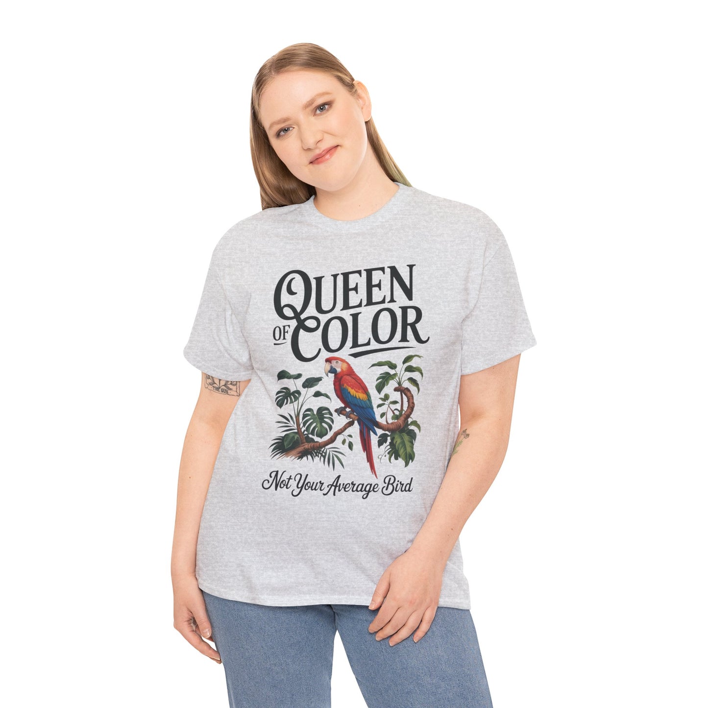 Colorful Queen Womens Tee, Fun Graphic T-Shirt, Casual Wear, Gift for Bird Lovers, Trendy Summer Apparel