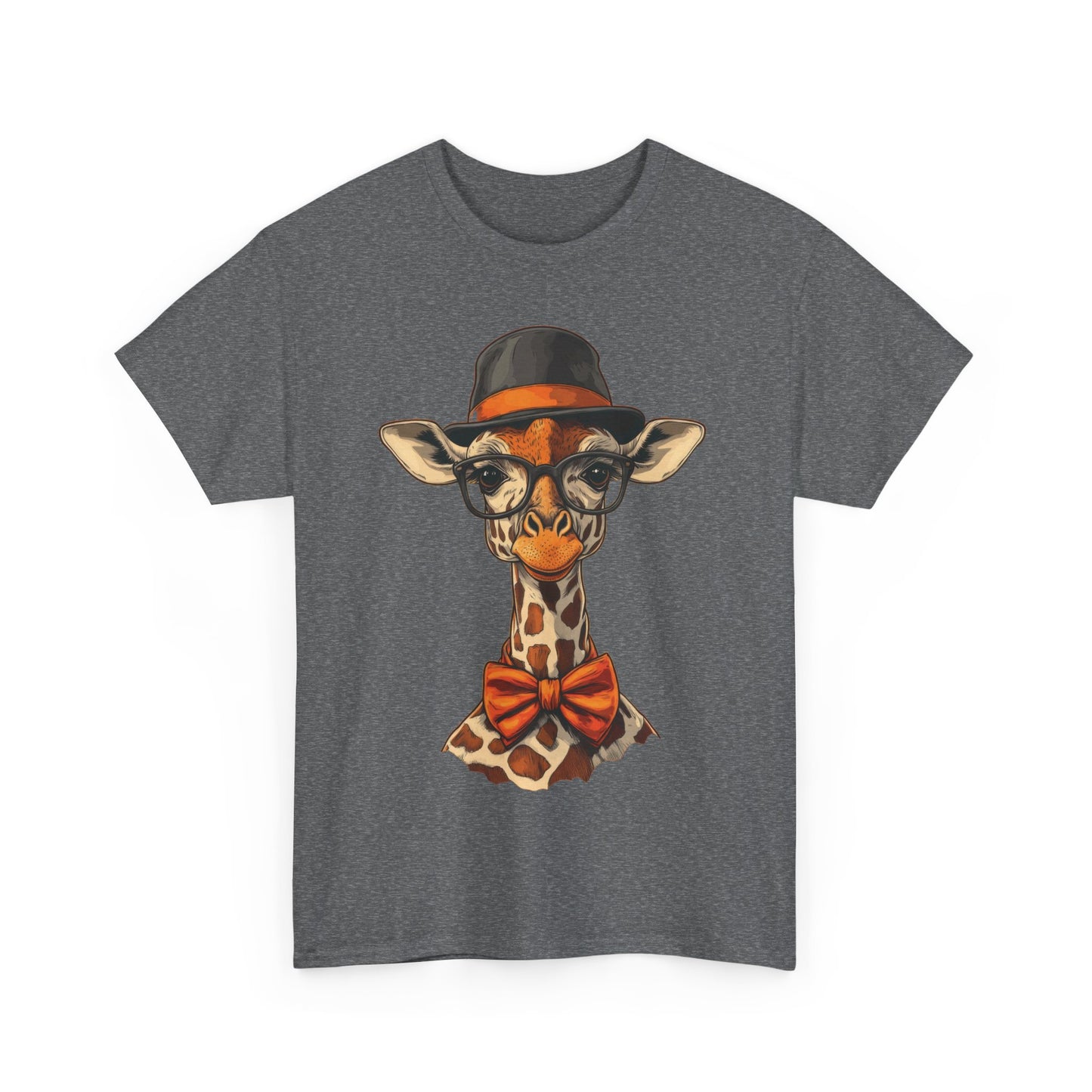 Hipster Giraffe T-Shirt with Hat and Glasses, Whimsical Giraffe Tee, Fun Gift, Cute Graphic Shirt, Unisex Heavy Cotton Tee