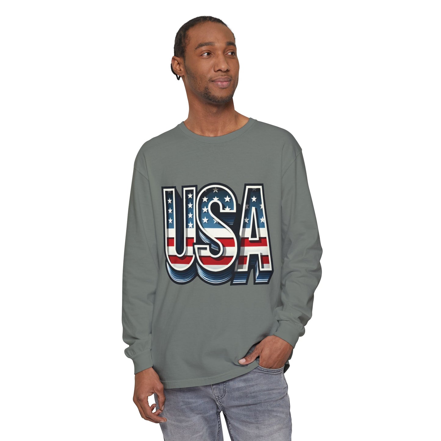 Patriotic Long Sleeve Unisex T-Shirt, USA Design, Unisex Tee for Independence Day, Memorial Day, Family Celebrations, Casual Wear