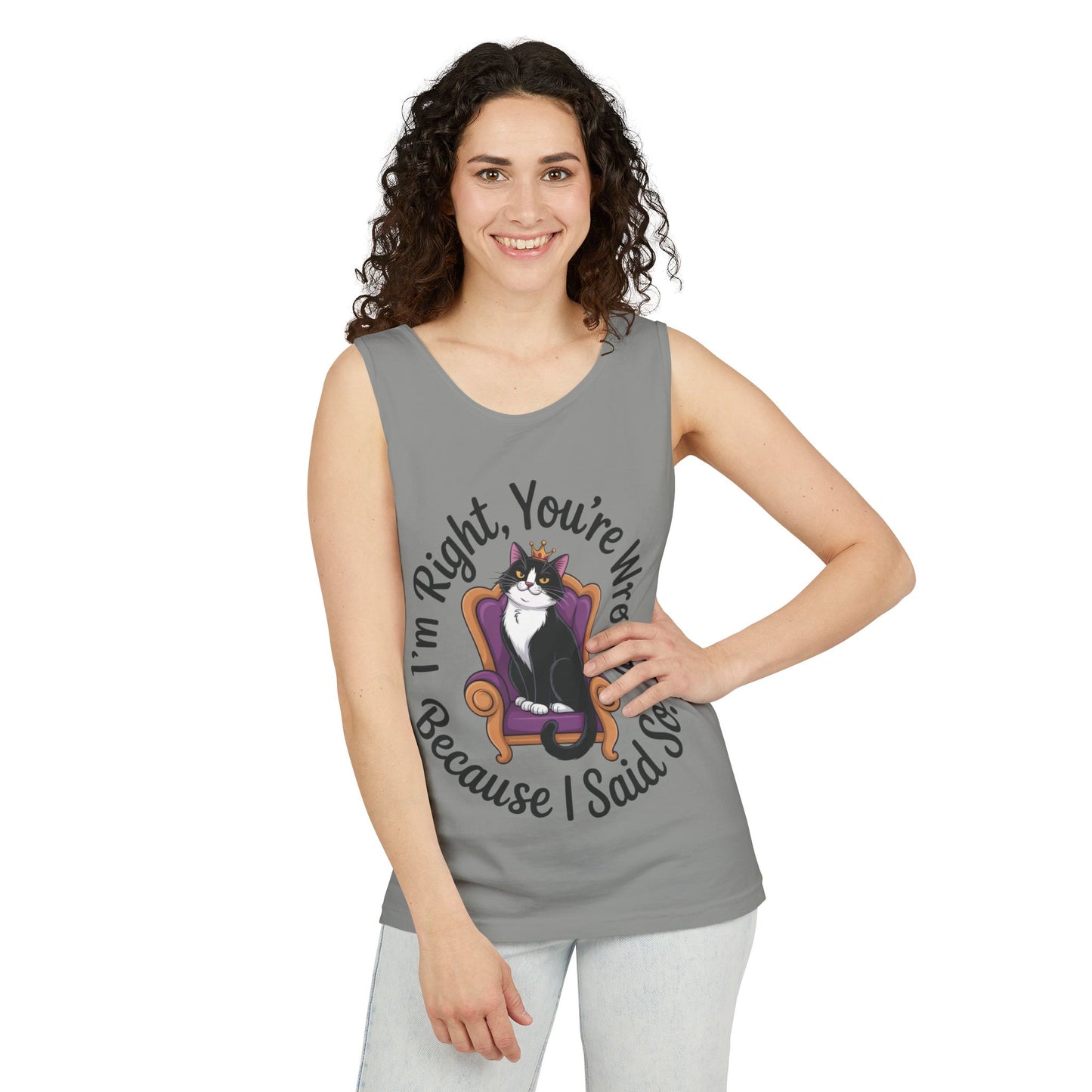 Funny Cat Queen Tank Top, Sassy Cat Graphic Tee for Women, Cat Mom Humor Tee Gift, Funny Graphic T-Shirt, I'm Right, You're Wrong Tee