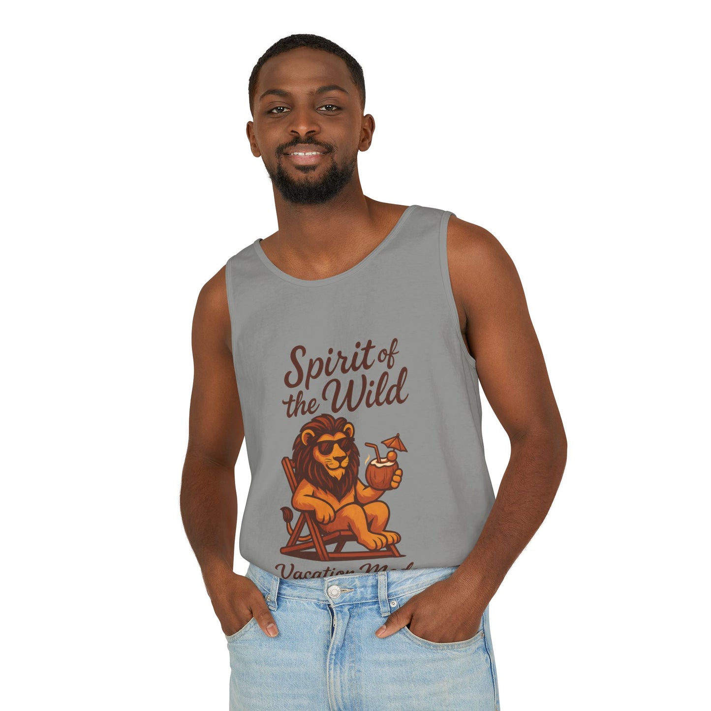 Spirit of the Wild Lion Tank Top - Vacation Mode Funny Summer Sleeveless Shirt for Men, Summer Wear, Graphic Tees, Beach Outfit
