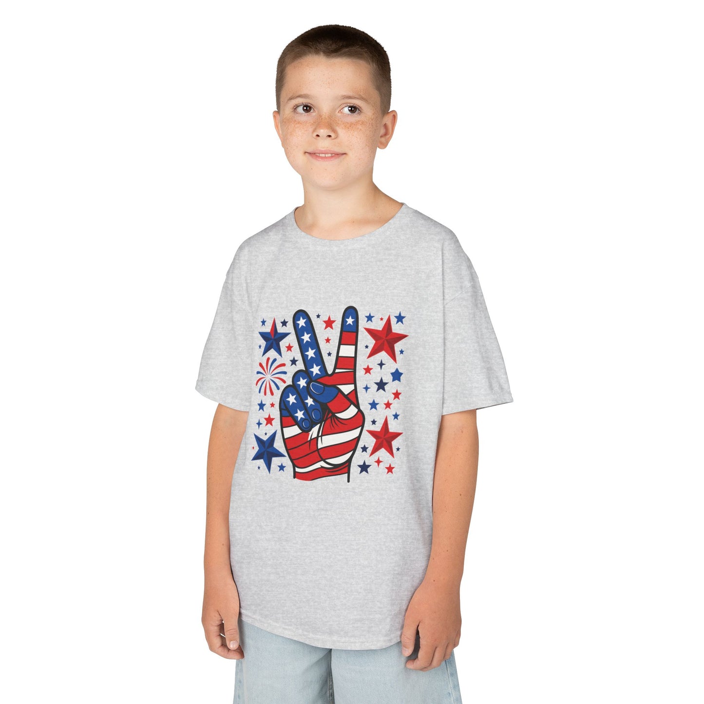 Kids Peace Sign Tee, Patriotic Children's T-Shirt, Americana Style Tee, July 4th Outfit, Independence Day Gift, Star-Spangled Shirt