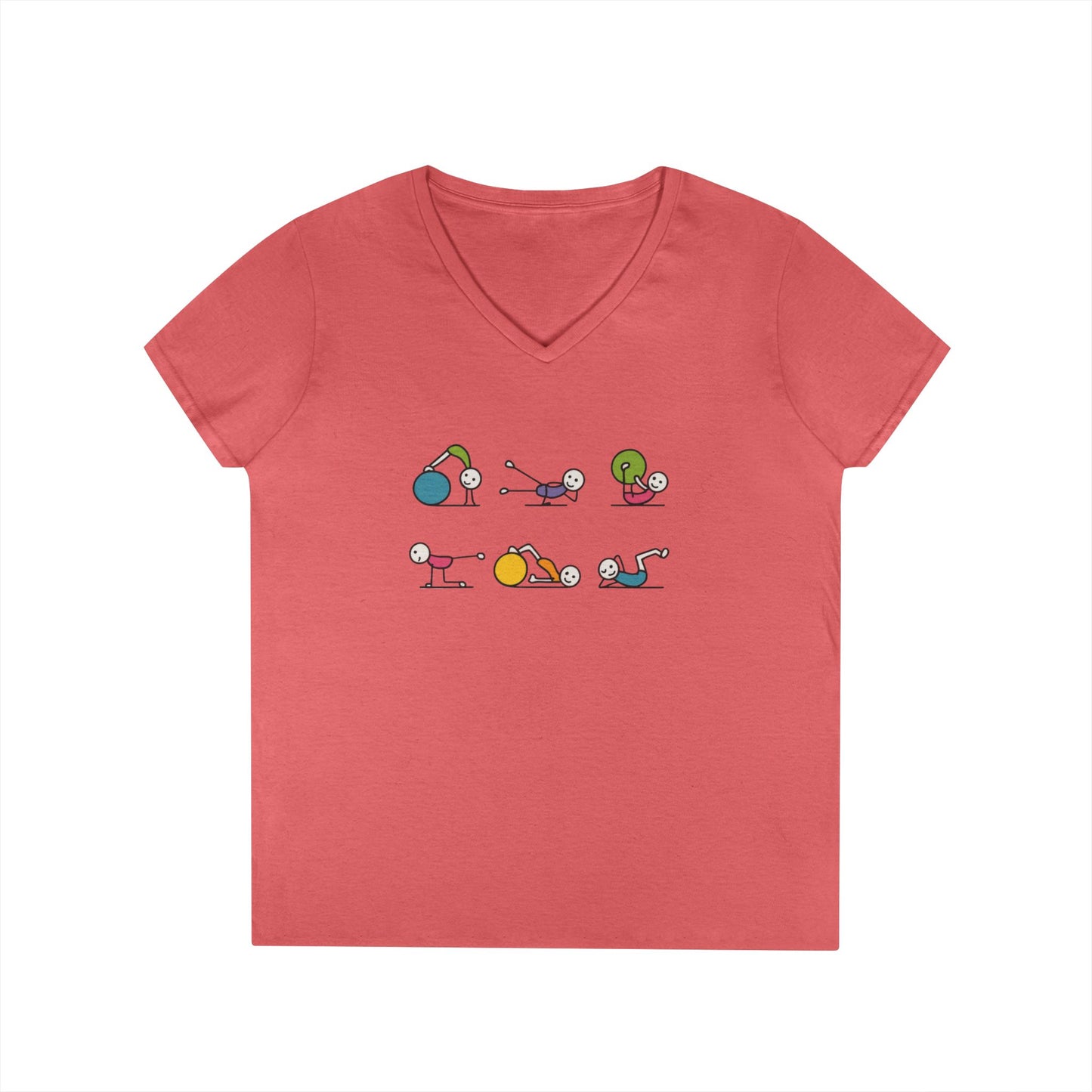 Ladies V-Neck T-Shirt, Fit Fun Pilates Figure Womens T-Shirt, Cute Workout Tee, Funny Yoga Gym Top for Women