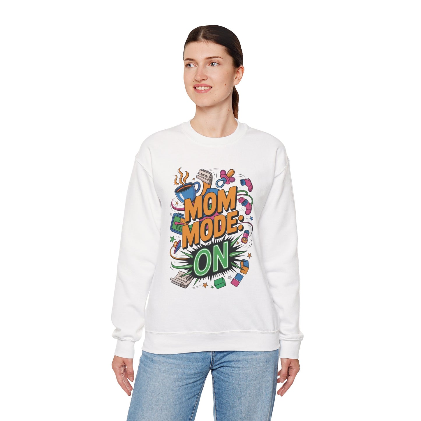Mom Mode On Crewneck Sweatshirt, Gift for Mom, Mother's Day Humor T-Shirt, Cute Mama Life Graphic Tee, Mother's Day Gift