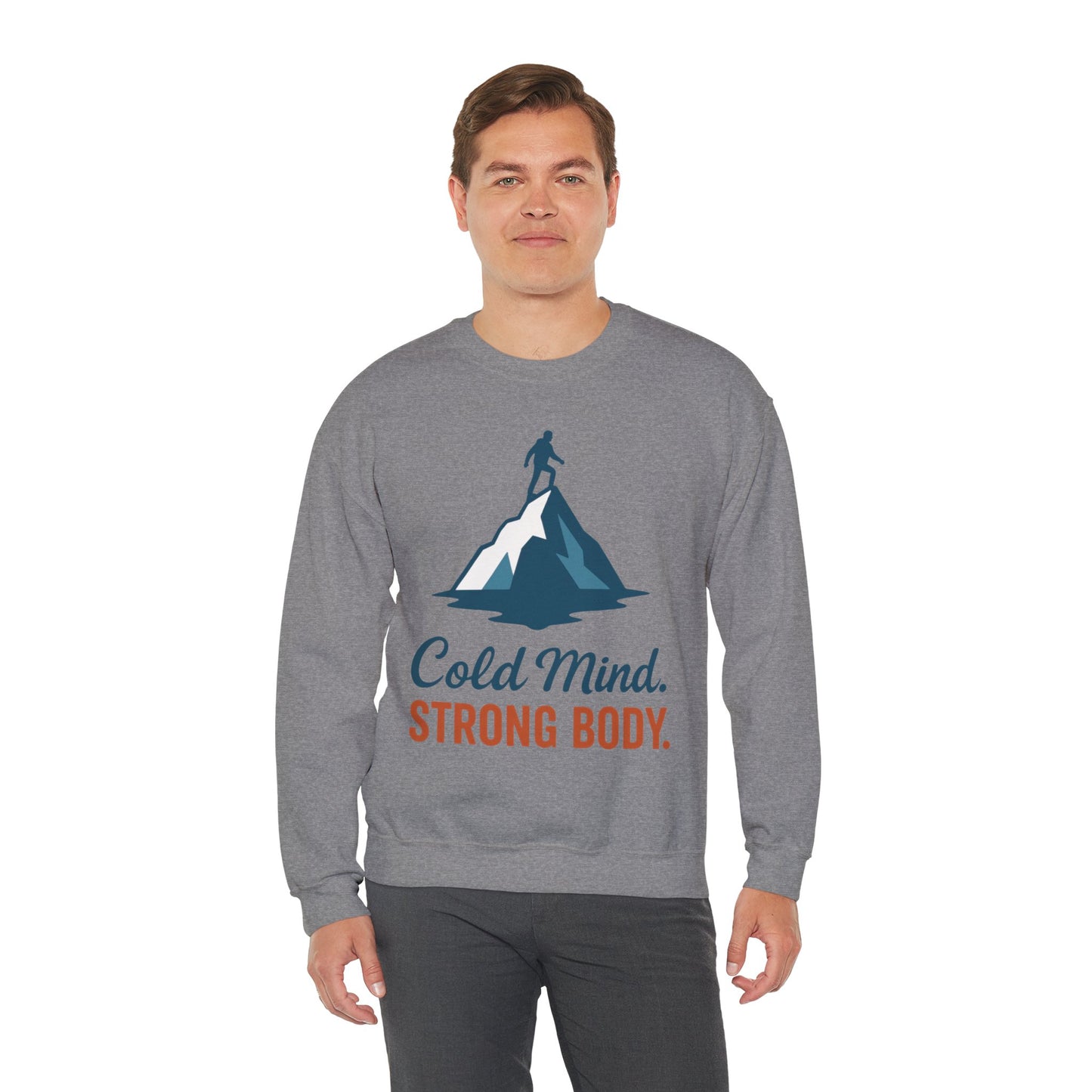 Men's Heavy Blend™ Crewneck Sweatshirt, Cold Mind Strong Body Sweatshirt, Nordic Mountain Minimalist Pullover
