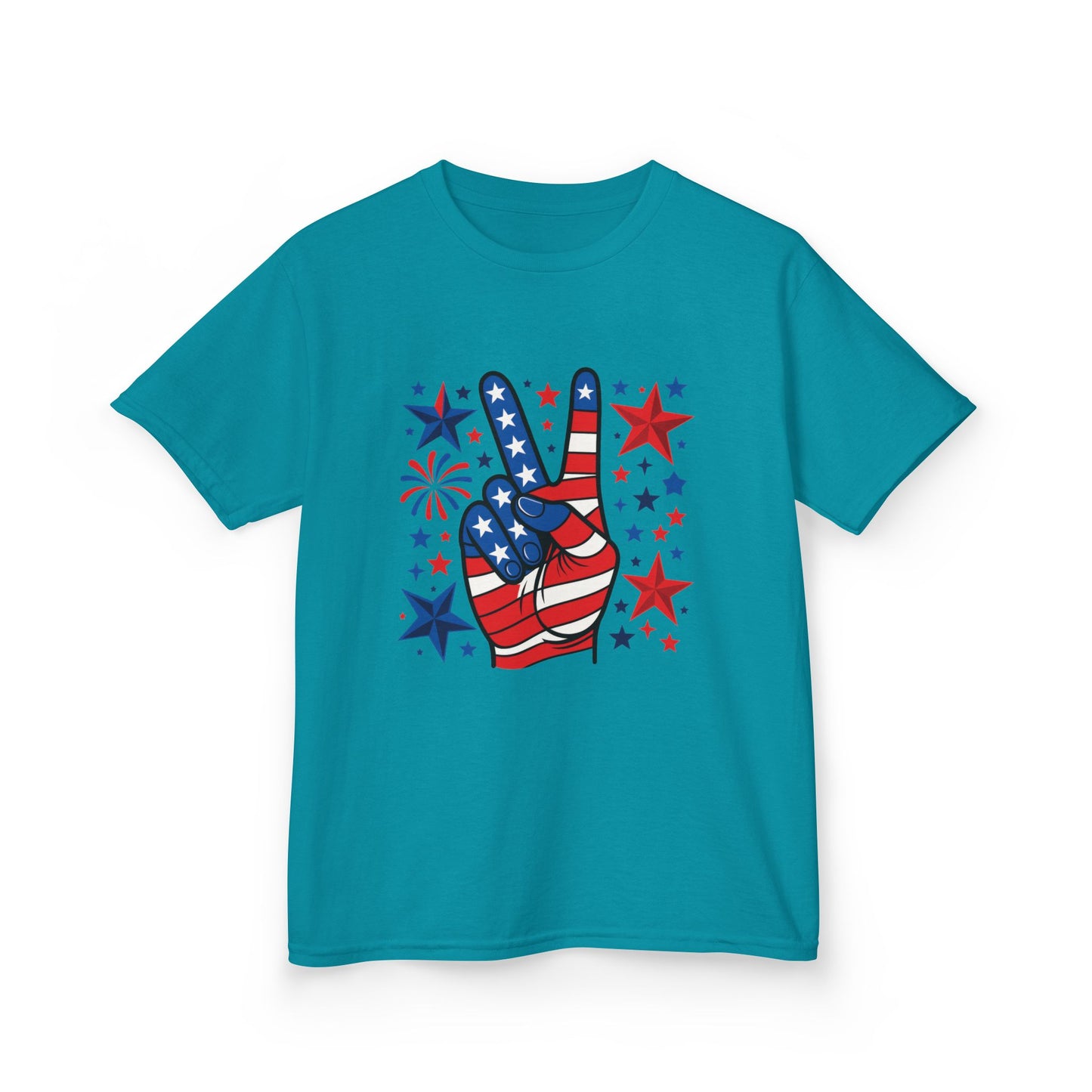 Kids Peace Sign Tee, Patriotic Children's T-Shirt, Americana Style Tee, July 4th Outfit, Independence Day Gift, Star-Spangled Shirt