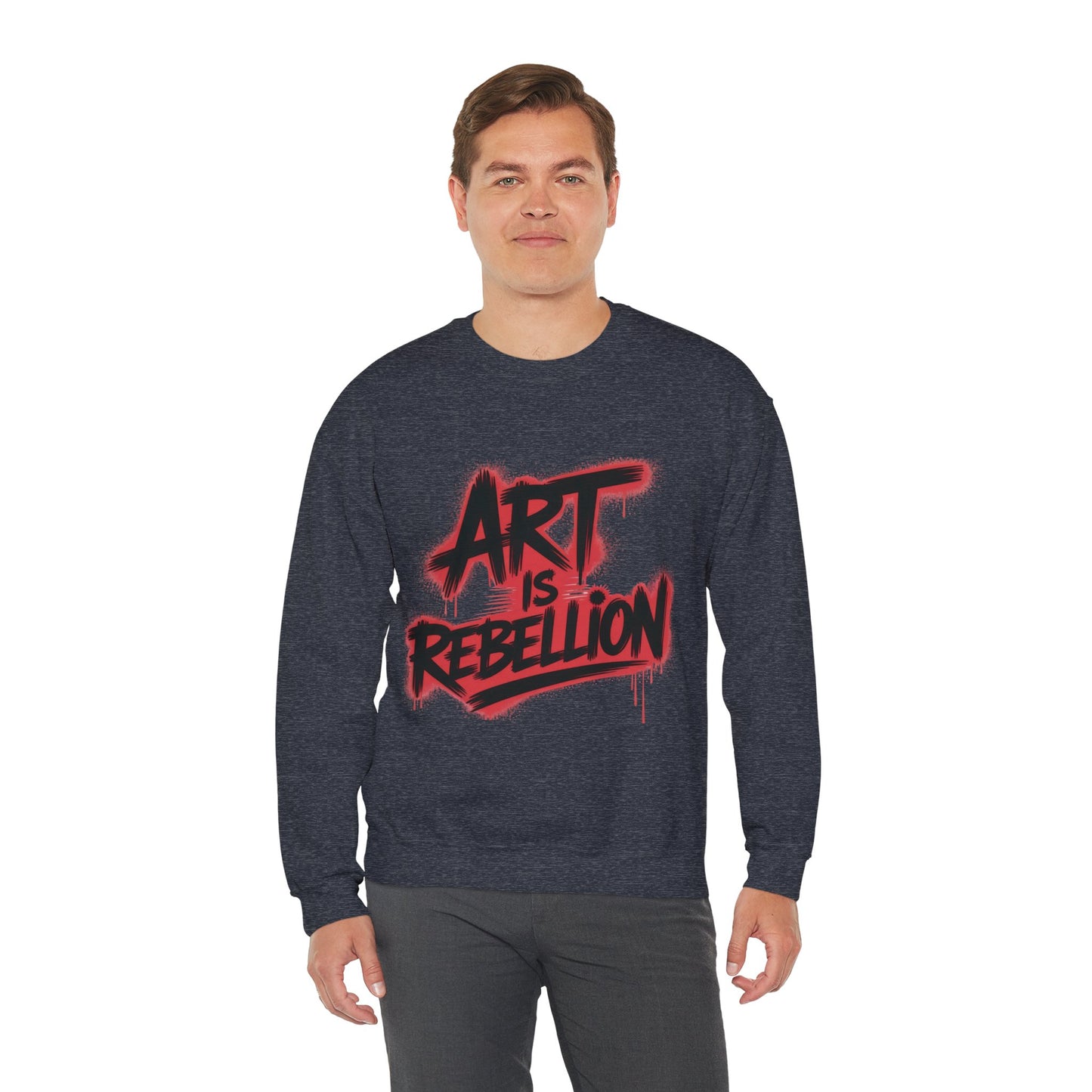 Men'sHeavy Blend™ Crewneck Sweatshirt, Art Is Rebellion Men's Crewneck Sweatshirt, Graffiti Street Art Pullover, Urban Rebellion Streetwear