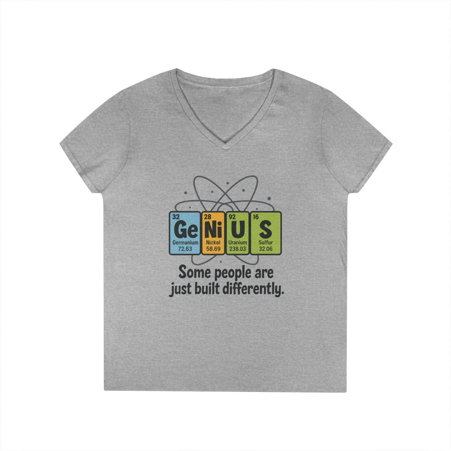 Funny Womens Genius V-Neck T-Shirt, Funny Science Tee, Nerdy Humor Shirt, Periodic Table Nerd Shirt, Science Humor Tee