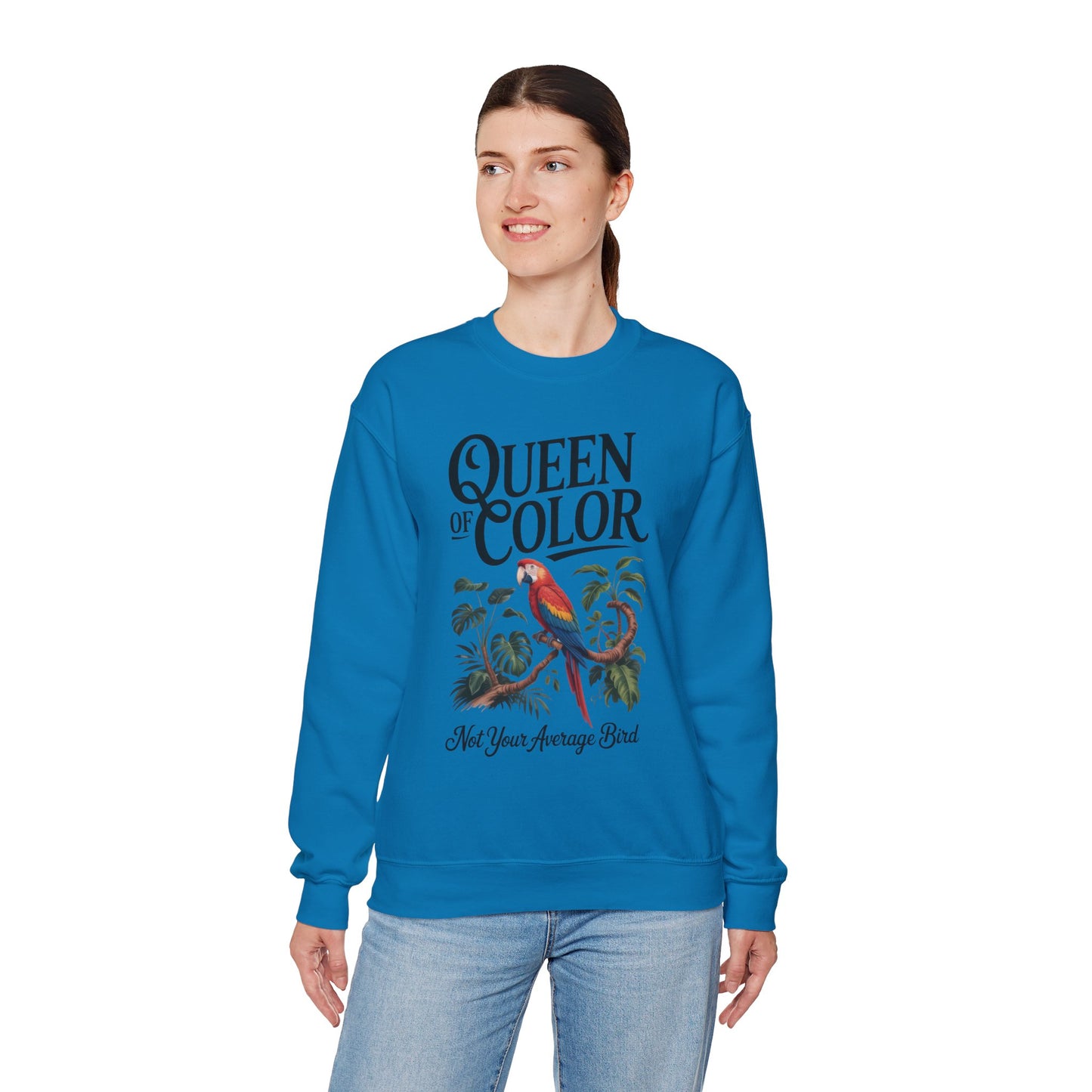 Vibrant Crewneck Womens Sweatshirt, Colorful Apparel, Bird Design, Cozy Layering, Gift for Nature Lovers, Fun Fashion