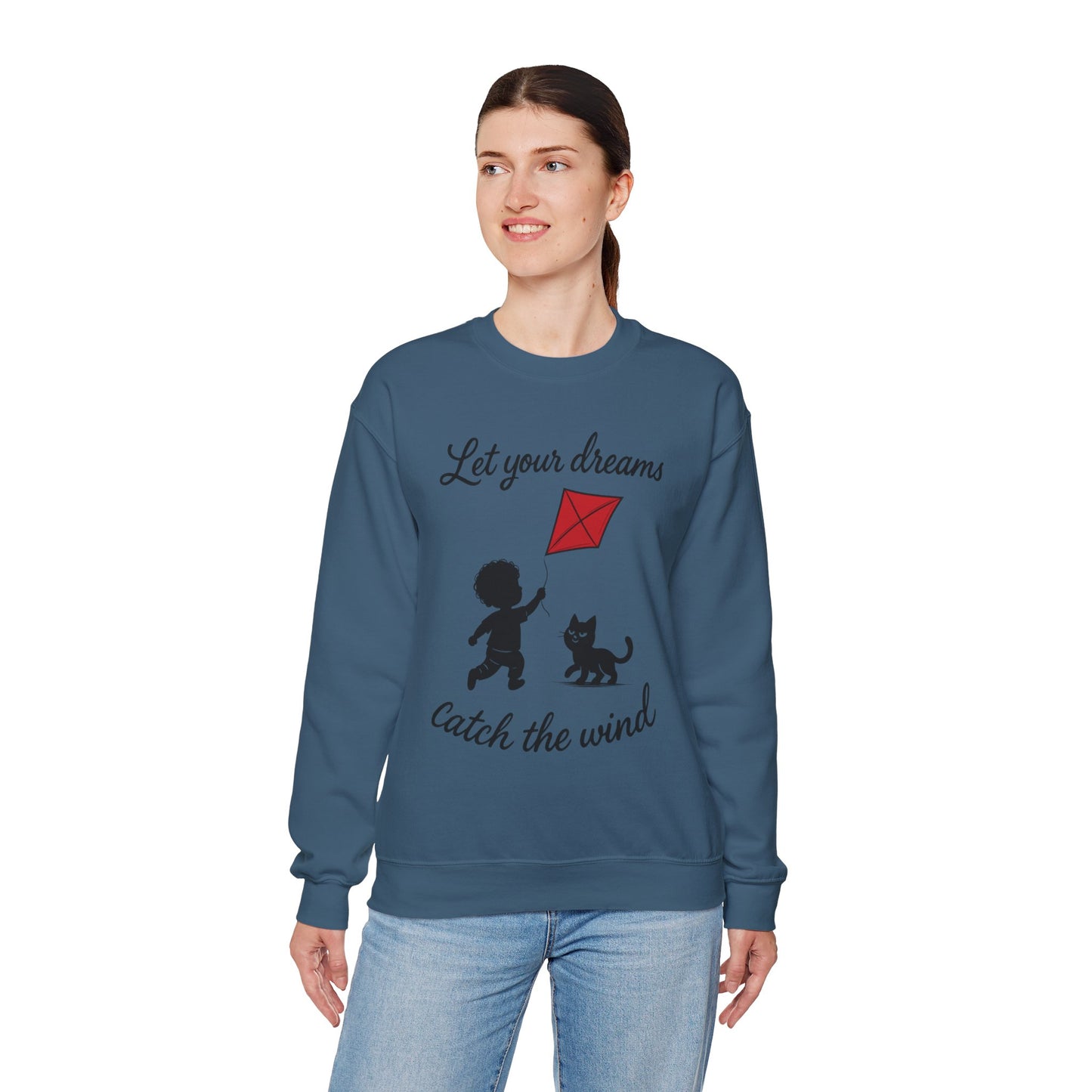 Dream Big Womens Crewneck Sweatshirt, Inspirational Gift, Cozy Lounge Wear, Cat Lover's Apparel, Kid's Motivation Sweatshirt