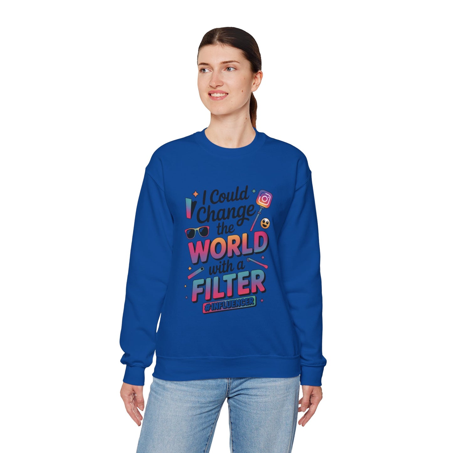 Womens Heavy Blend™ Crewneck Sweatshirt, Womens Influencer Sweatshirt, Funny Social Media Pullover, Cute Trendy Graphic Top