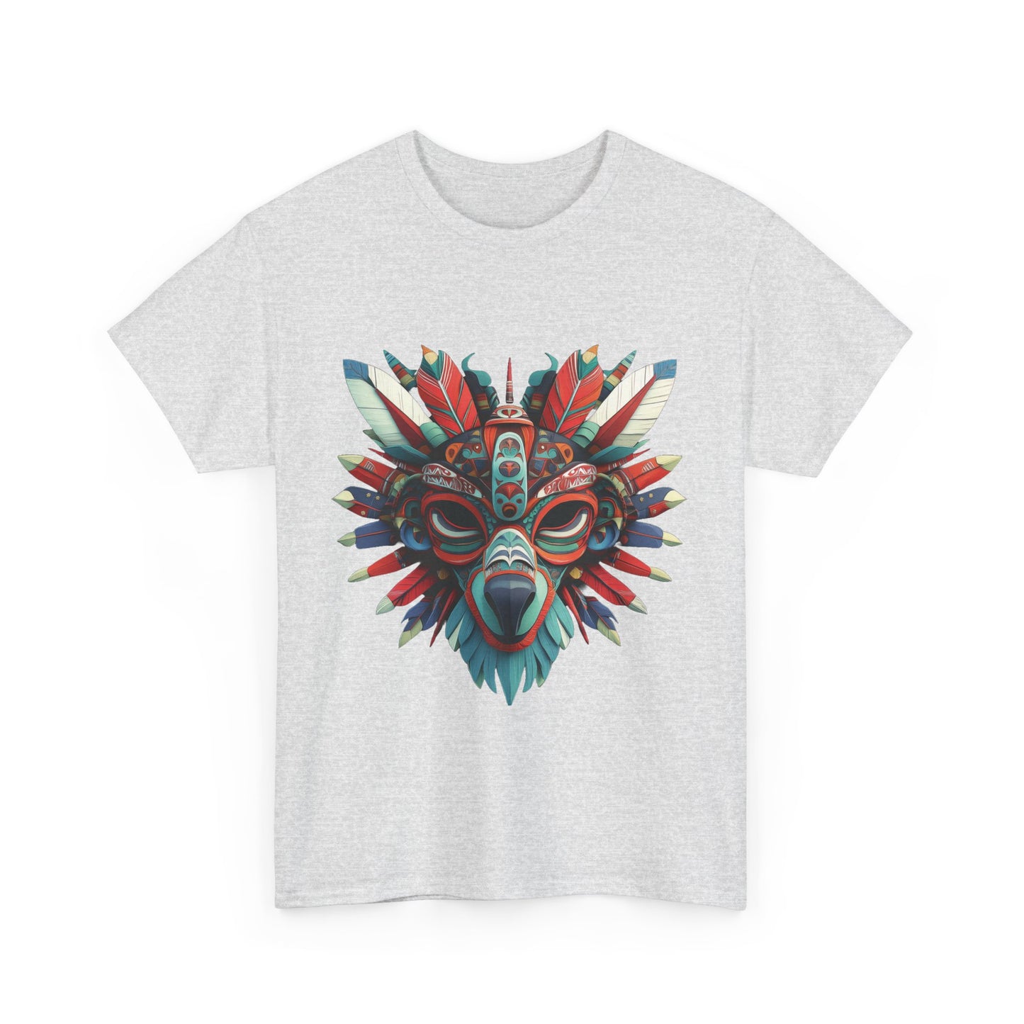 Tribal Wolf Mask T-Shirt, Colorful Native Spirit Animal Tee, Unisex Heavy Cotton Graphic Shirt, Boho Ethnic Festival Top,Gift for Art Lovers