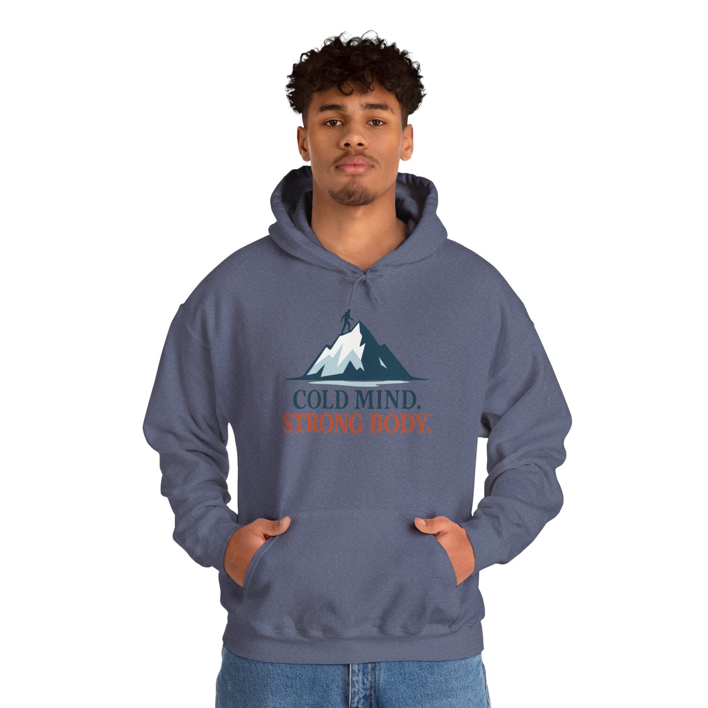 Men's Heavy Blend™ Hooded Sweatshirt, Cold Mind Strong Body Sweatshirt, Nordic Mountain Minimalist Pullover