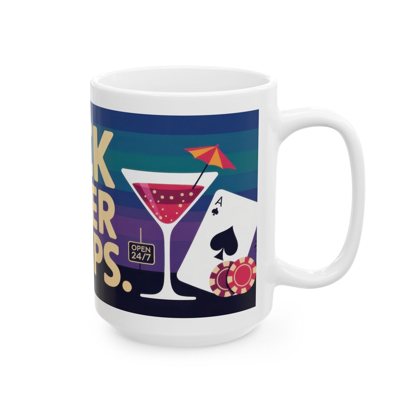 LUCK NEVER SLEEPS Mug, Retro Vegas Slot Machine Coffee Cup, Casino Gift, Gambling Lover Gift Idea, Perfect for Gamers, Poker Nights