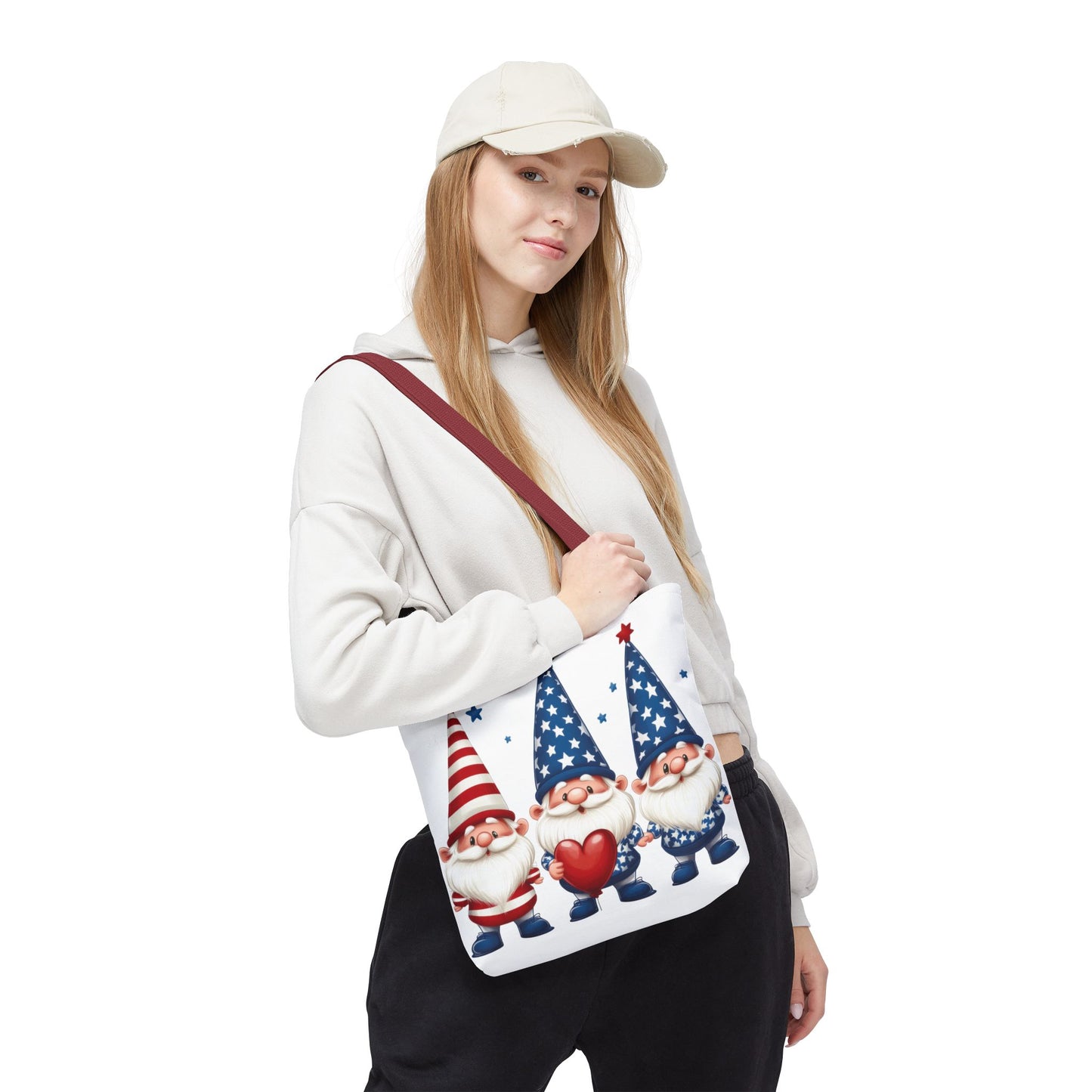 Patriotic Gnome Tote Bag, Stars and Stripes Reusable Grocery Bag, Cute Gnome Summer Bag, Holiday Gift Tote, Eco-Friendly Shopping Bag
