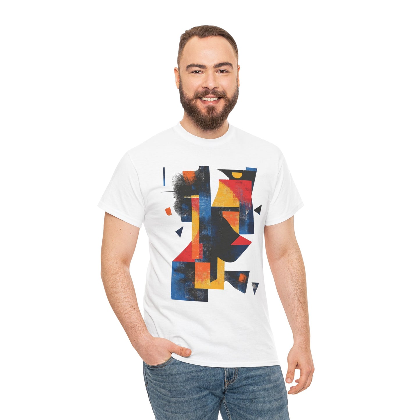 Abstract Geometric Art T-Shirt, Colorful Unisex Heavy Cotton Tee, Modern Artistic Shirt, Bold Graphic Print Tee