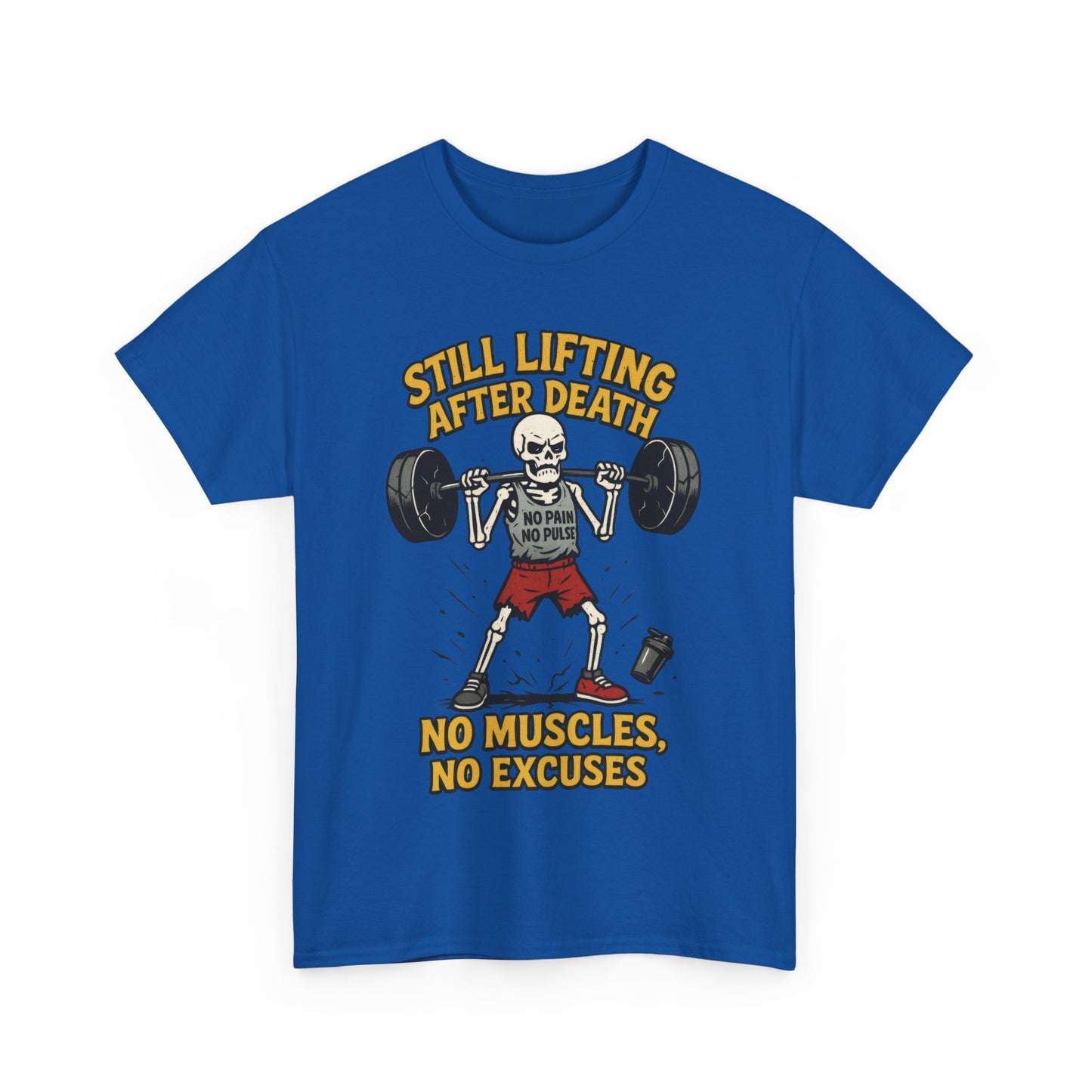 Funny Skeleton Gym T-Shirt, Still Lifting After Death, Funny Workout Shirt for Men, Fitness Gift, Halloween Apparel, Unisex Cotton Tee