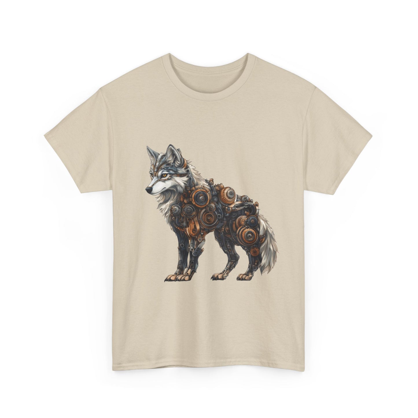 Steampunk Wolf Tee, Mechanical Wolf T-Shirt, Unisex Heavy Cotton Shirt, Graphic T-Shirt, Unique Design,Futuristic Animal Lover Gift Shirt