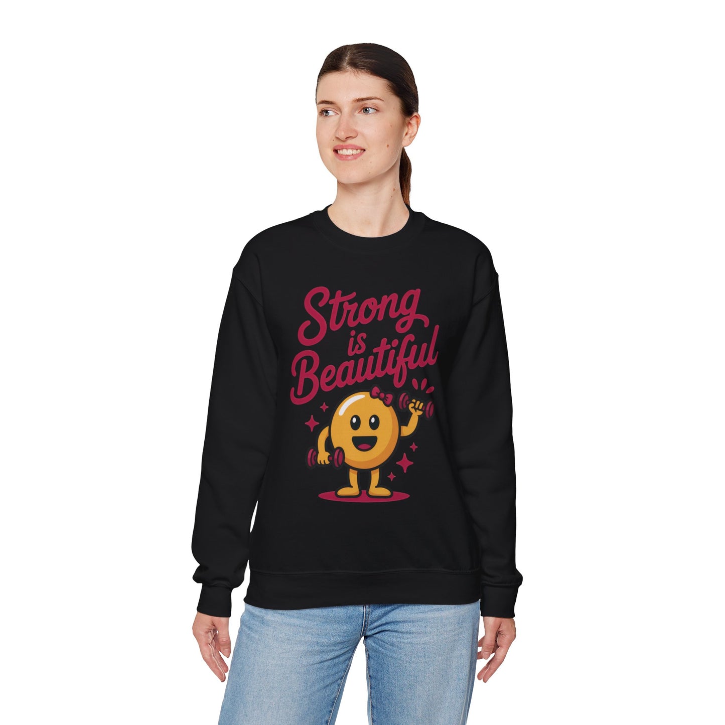 Strong is Beautiful Womens Crewneck Sweatshirt, Cute Fitness Graphic Pullover, Gym and Workout Motivation Sweater, Gift for Fitness Lovers