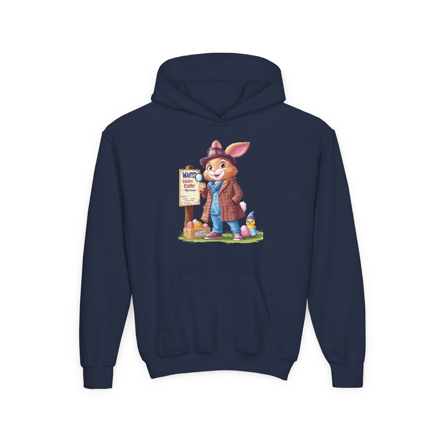 Detective Bunny Easter Hoodie for Kids - Fun Egg Hunt Youth Sweatshirt, Cute Spring Holiday Outfit, Cozy Hooded Gift for Boys & Girls