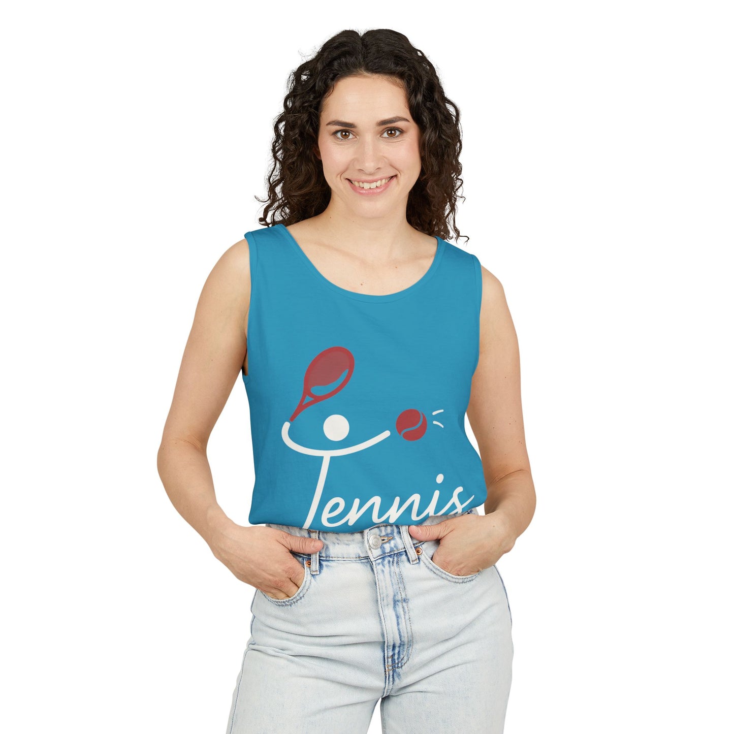 Womens Garment-Dyed Tank Top, Womens Tennis Tank Top, Cute Sports Graphic Top, Workout Gym Activewear Shirt