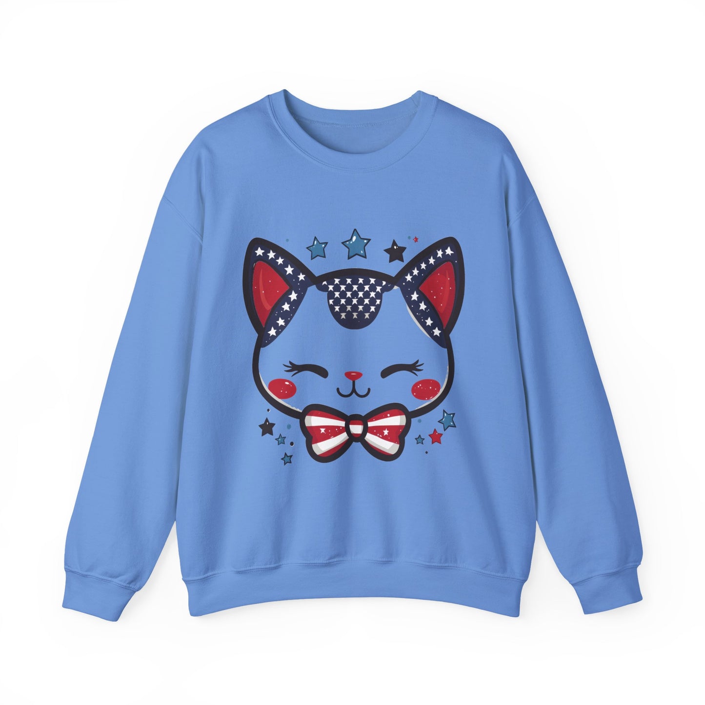 Cute Patriotic Cat Graphic Sweatshirt, Cozy Women's Crewneck, Cat Lover Gift, Fourth of July, Perfect for Holidays and Celebrations