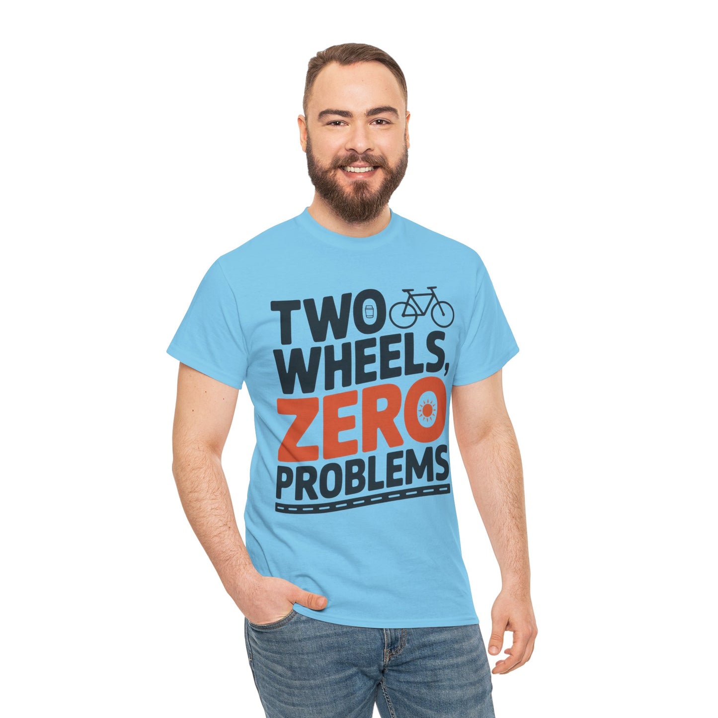 Two Wheels Zero Problems Mens Graphic Biker T-Shirt, Bike Humor Tee, Biker Gift