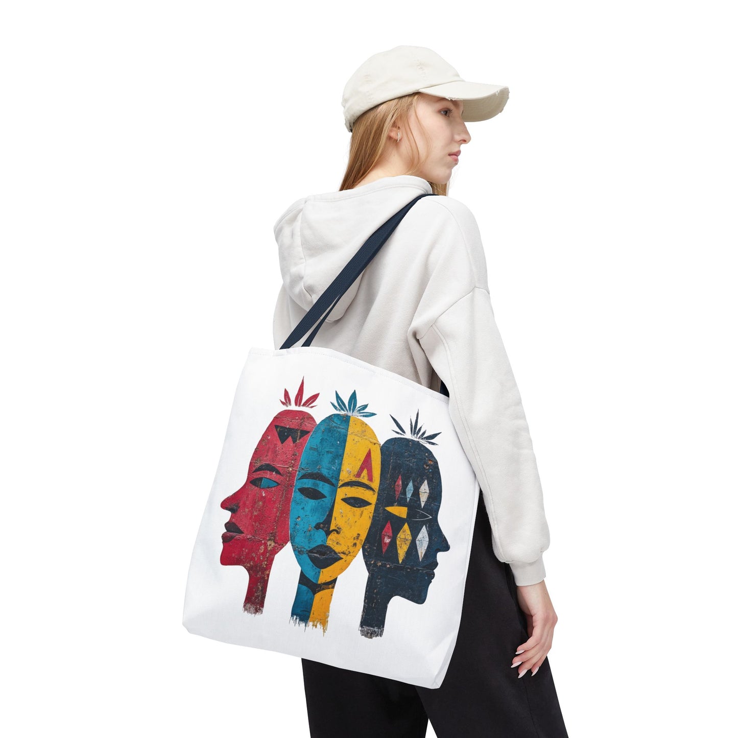 Artistic Tote Bag with Abstract Faces - Bohemian Style, Eco-Friendly Shopping Bag, Gift for Art Lovers, Unique Beach Bag, Festival Accessory