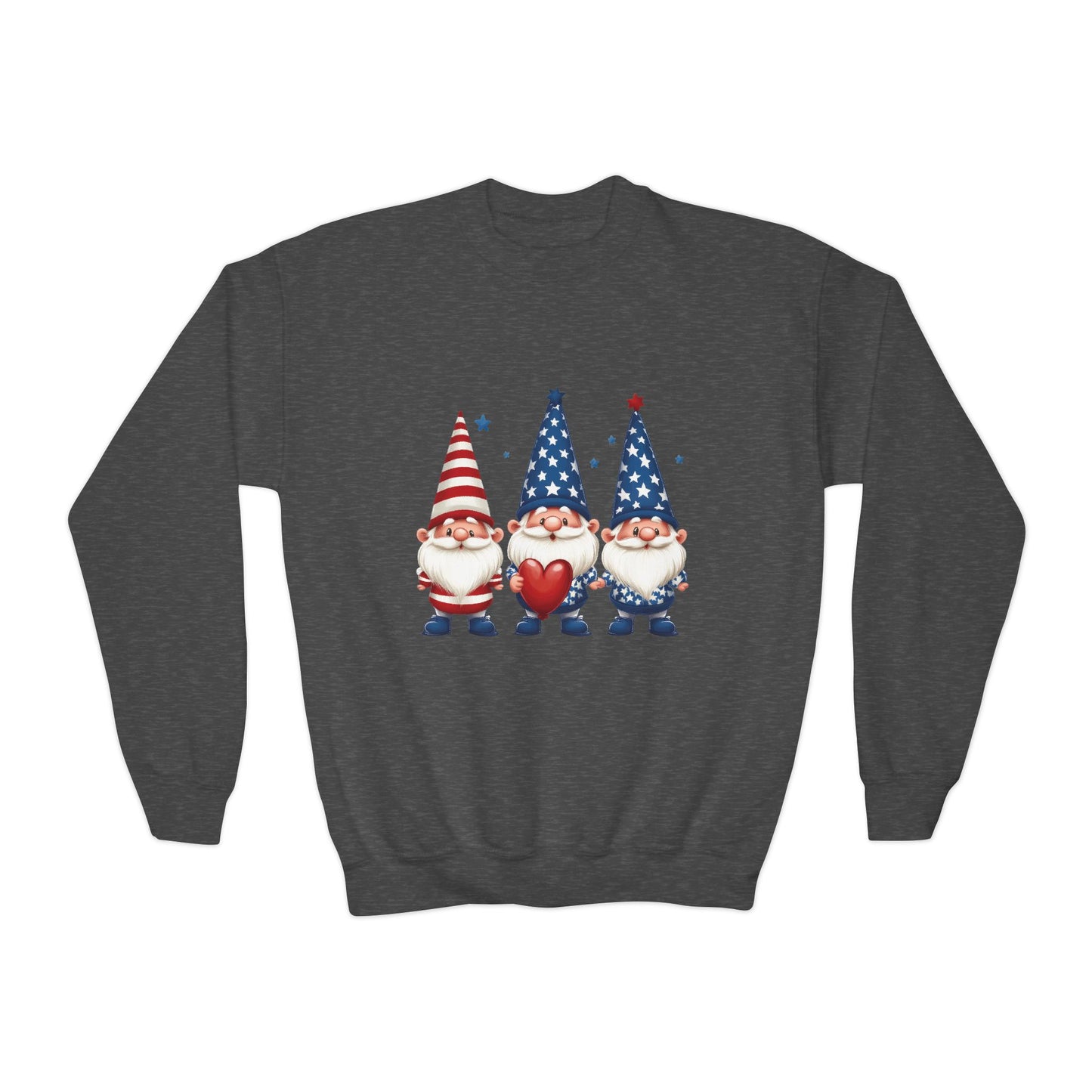 Patriotic Gnome Youth Crewneck Sweatshirt, 4th of July Sweatshirt, Cute Gnome Pullover, Summer Camp Outfit, Kids Holiday Apparel