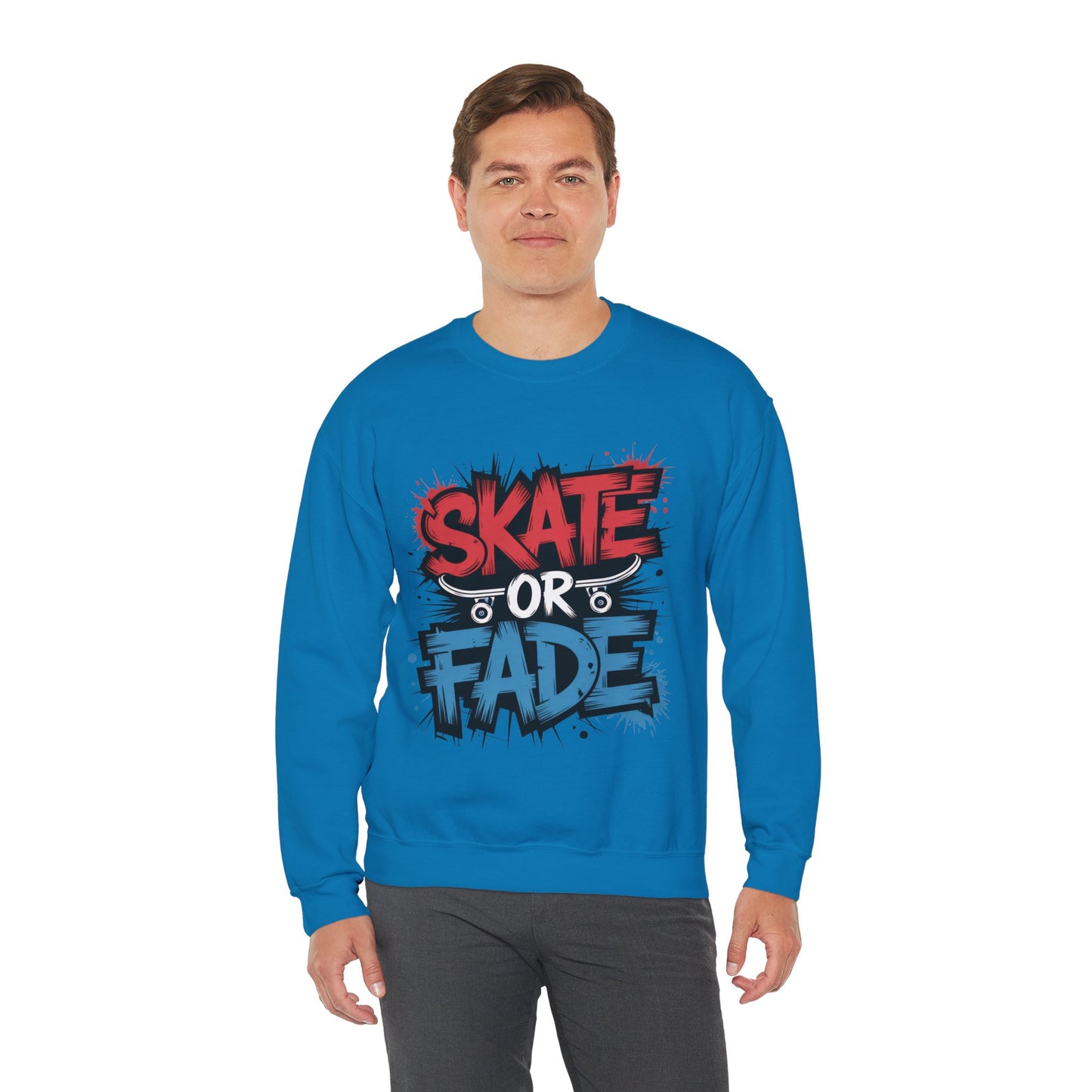 Skate Or Fade Men's Crewneck Sweatshirt, Graffiti Skateboarding Pullover, Urban Streetwear Top, Men's Heavy Blend™ Crewneck Sweatshirt